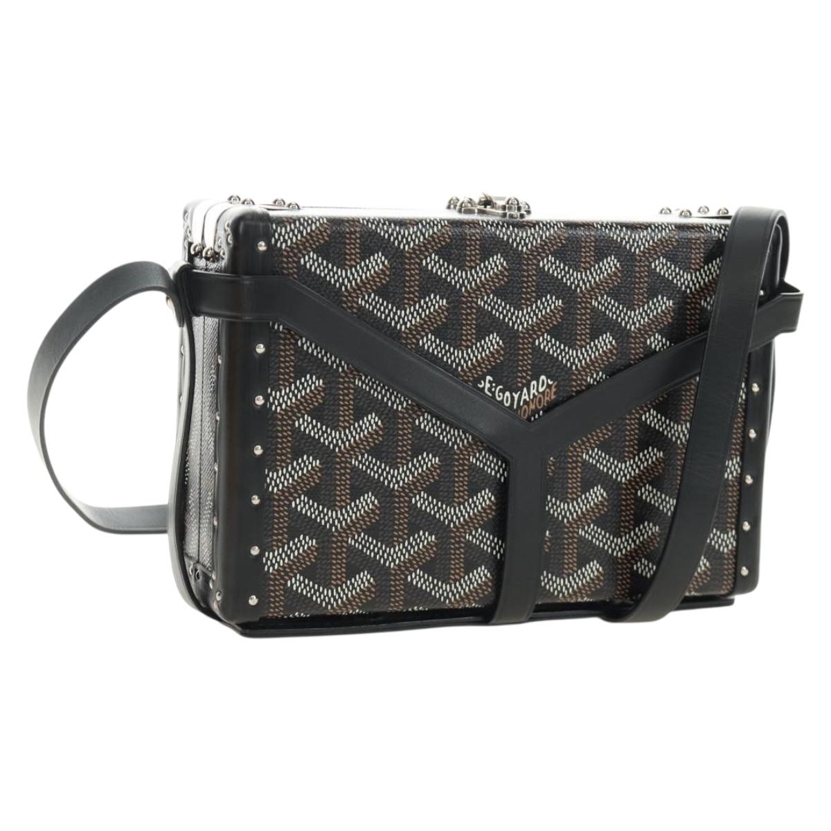 GOYARD Herringbone Minodiere Trunk Bag PVC Black Silver Auth 189823SM