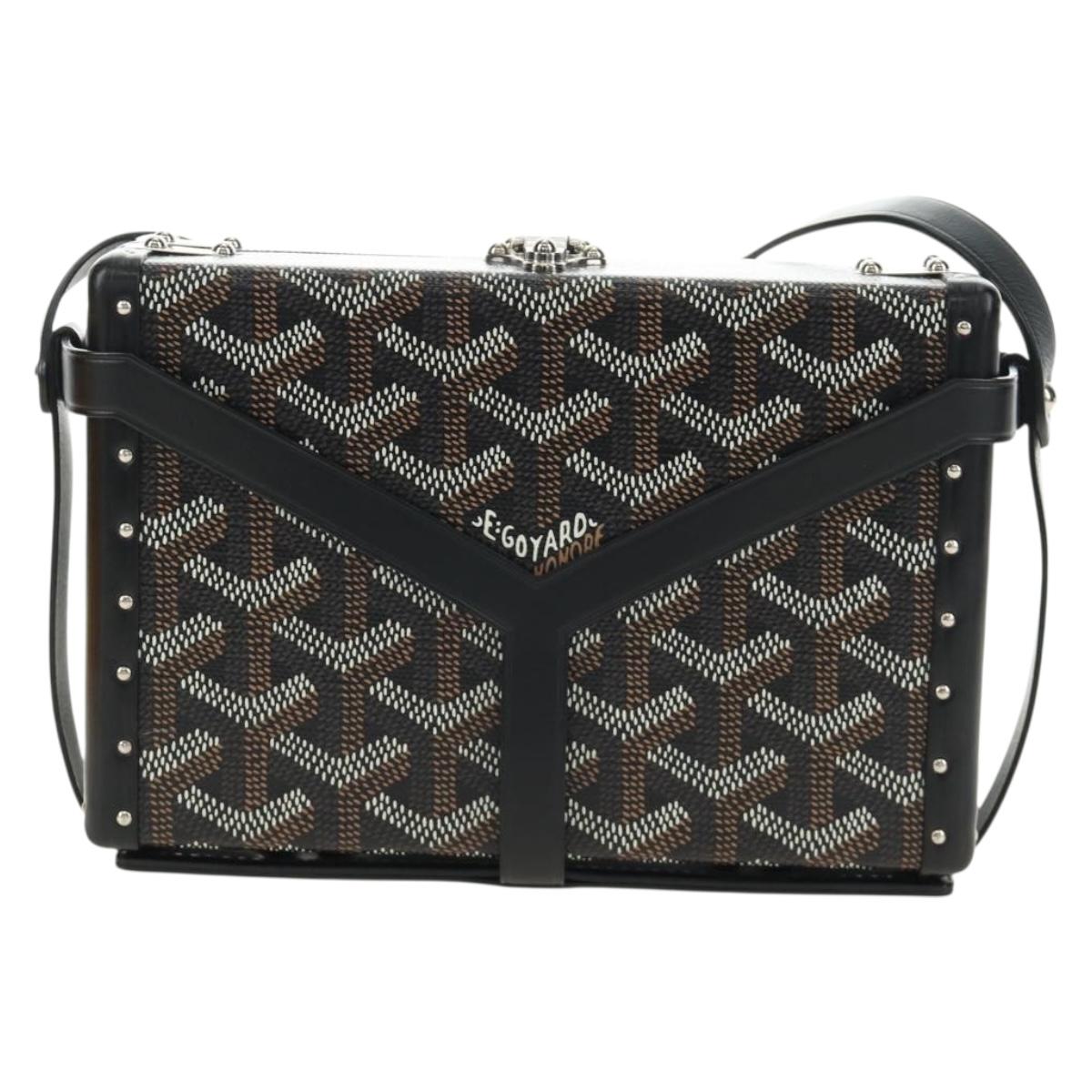 GOYARD Herringbone Minodiere Trunk Bag PVC Black Silver Auth 189823SM