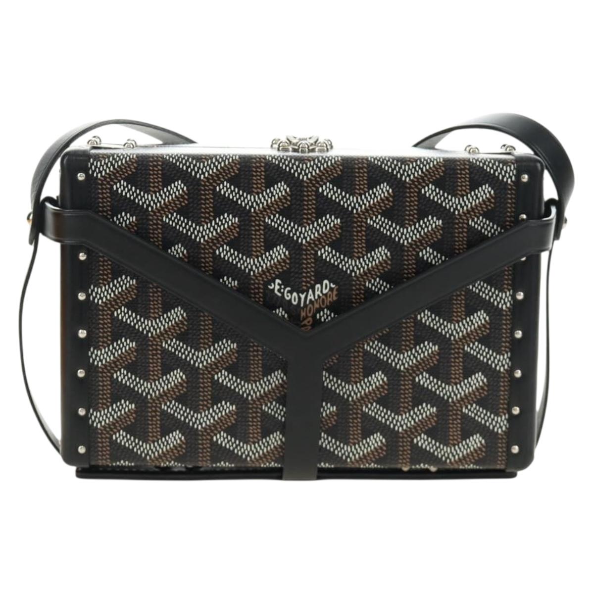 GOYARD Herringbone Minodiere Trunk Bag PVC Black Silver Auth 189823SM