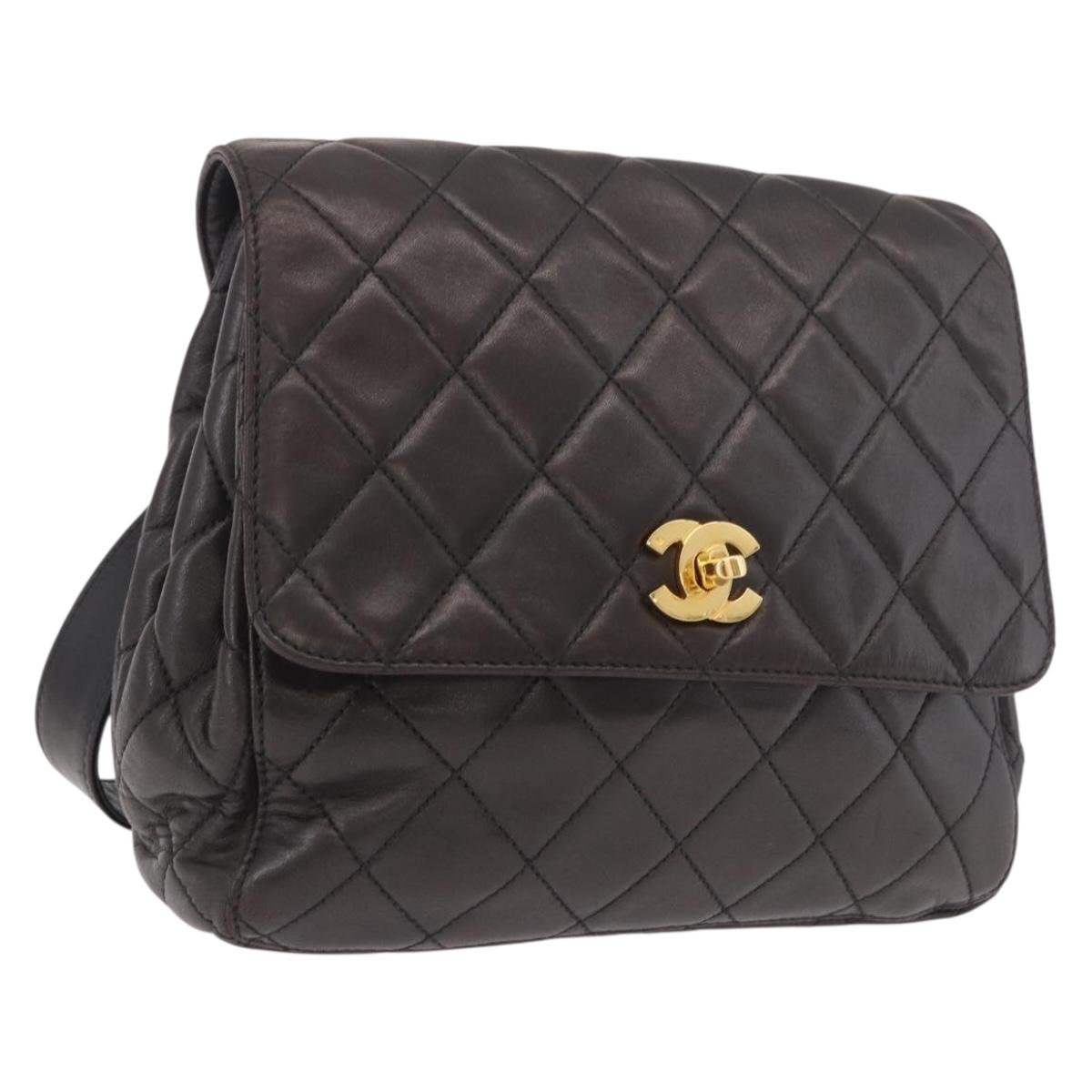 CHANEL Matelasse Backpack Lamb Skin Gold Black CC Auth 189824SAV