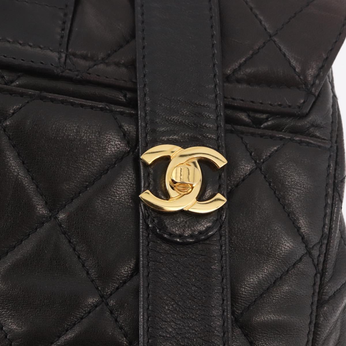 CHANEL Matelasse Backpack Lamb Skin Gold Black CC Auth 189824SAV