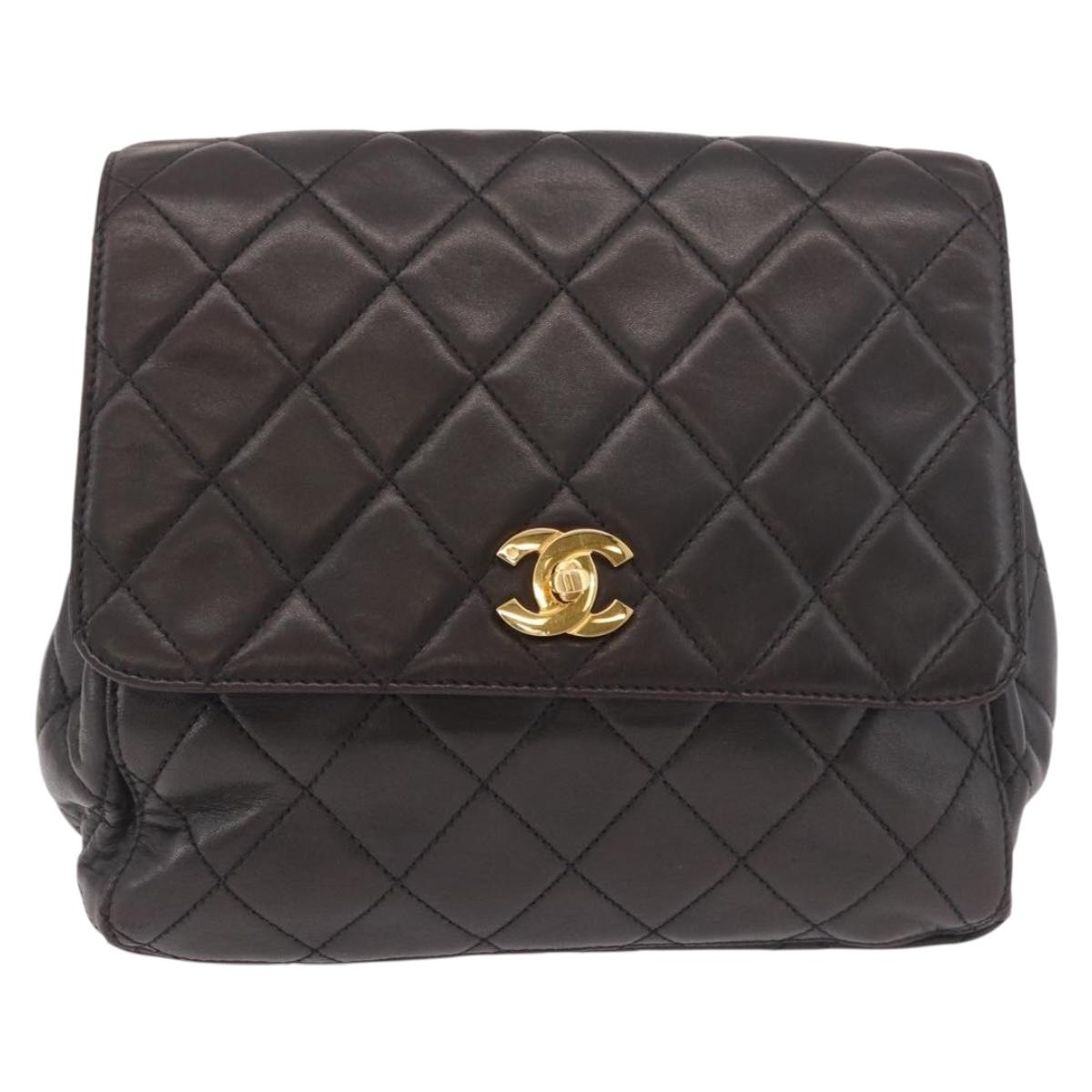 CHANEL Matelasse Backpack Lamb Skin Gold Black CC Auth 189824SAV