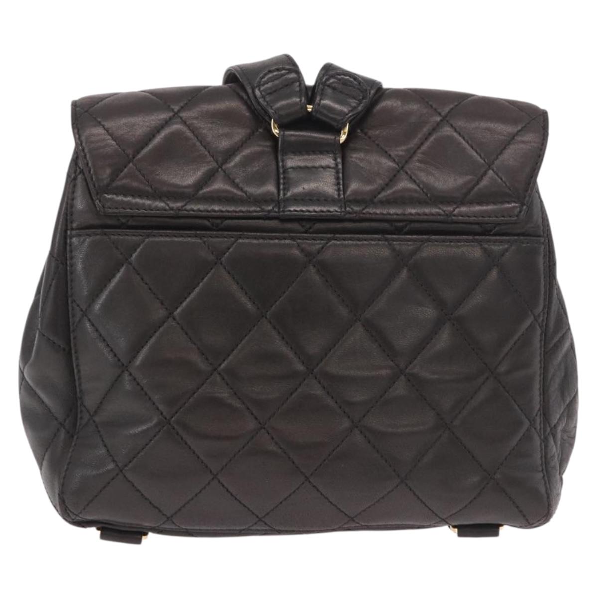 CHANEL Matelasse Backpack Lamb Skin Gold Black CC Auth 189824SAV