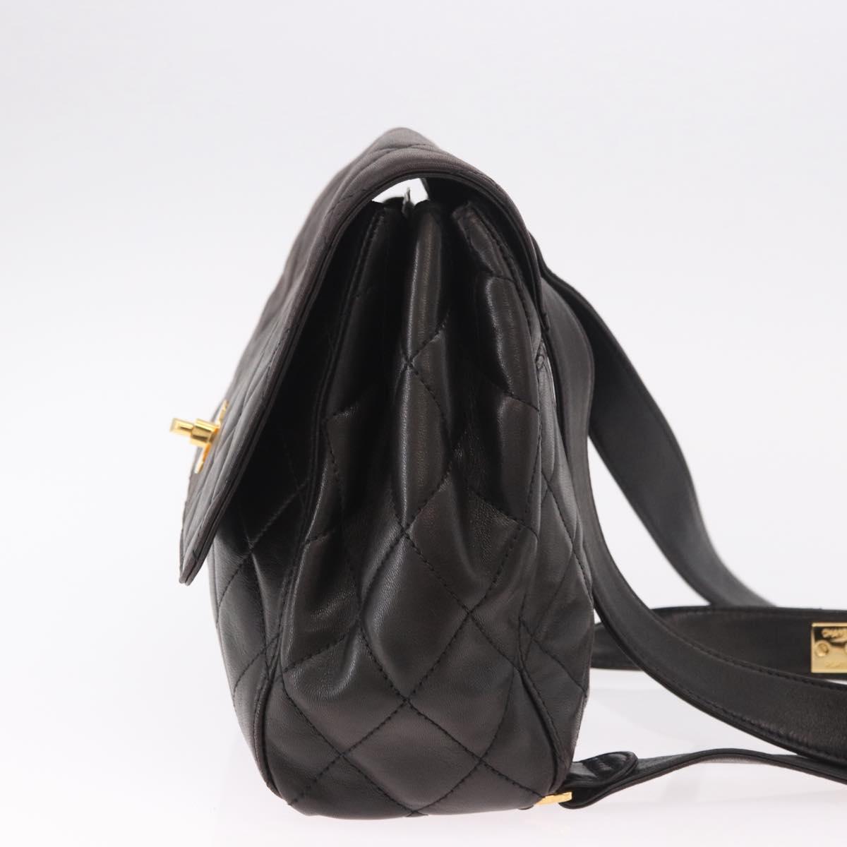 CHANEL Matelasse Backpack Lamb Skin Gold Black CC Auth 189824SAV