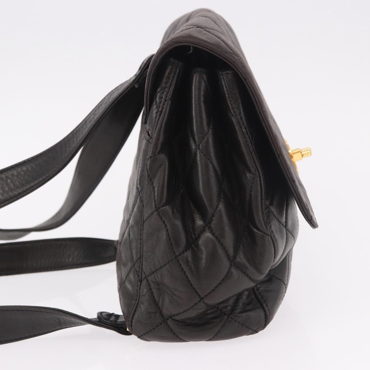 CHANEL Matelasse Backpack Lamb Skin Gold Black CC Auth 189824SAV