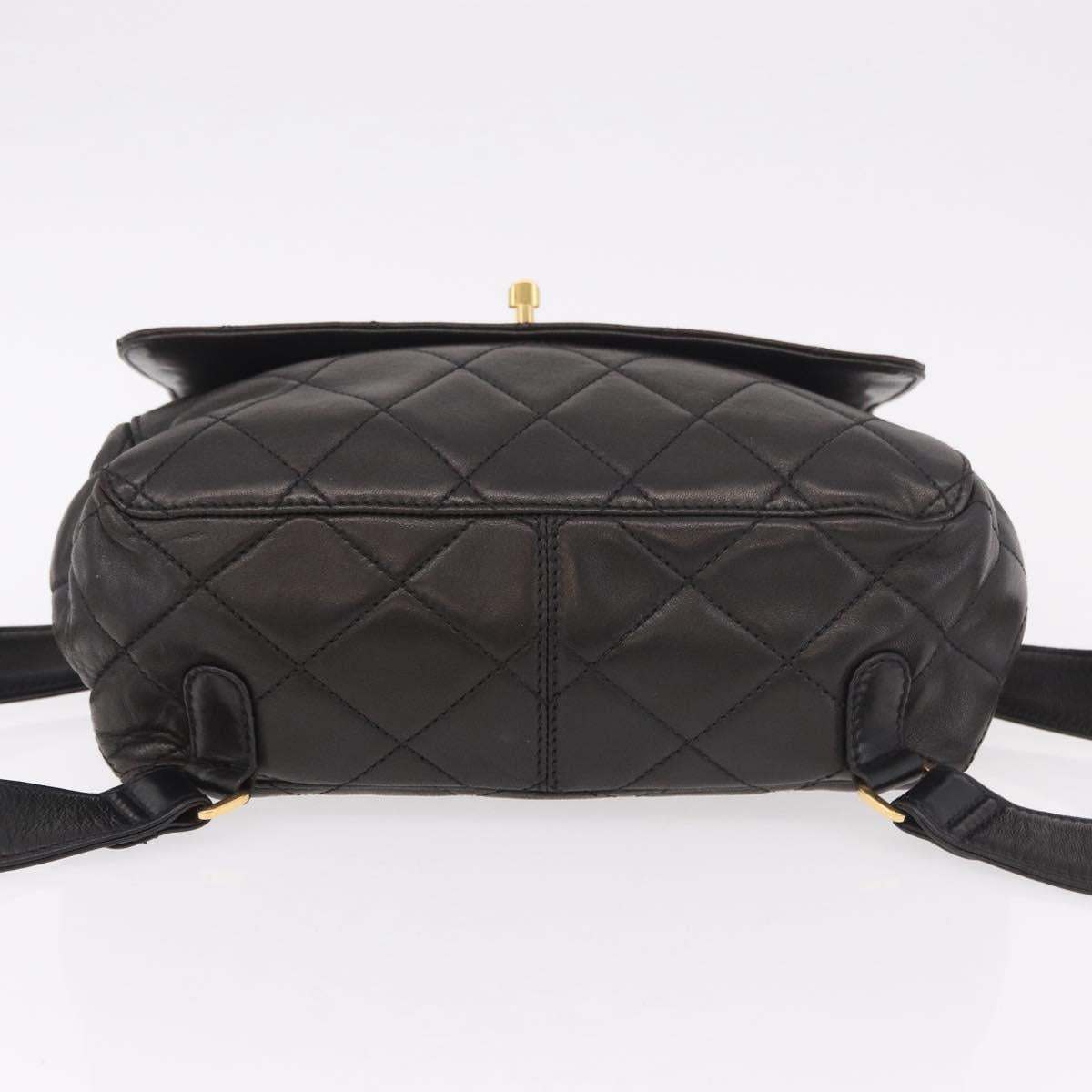 CHANEL Matelasse Backpack Lamb Skin Gold Black CC Auth 189824SAV