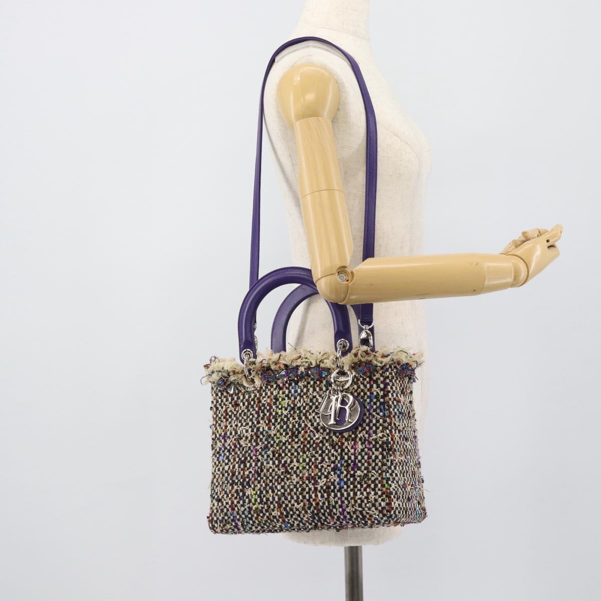 CHANEL Lady Dior Chain Hand Bag tweed 2way Multicolor Silver CC Auth 189825SM