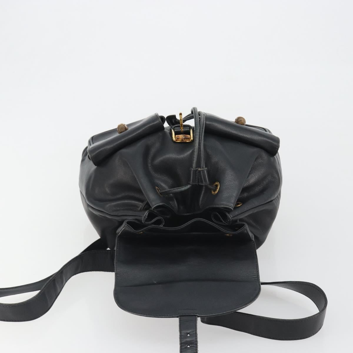 GUCCI Bamboo Backpack Leather Black Gold 003 1998 0016 Auth 189830