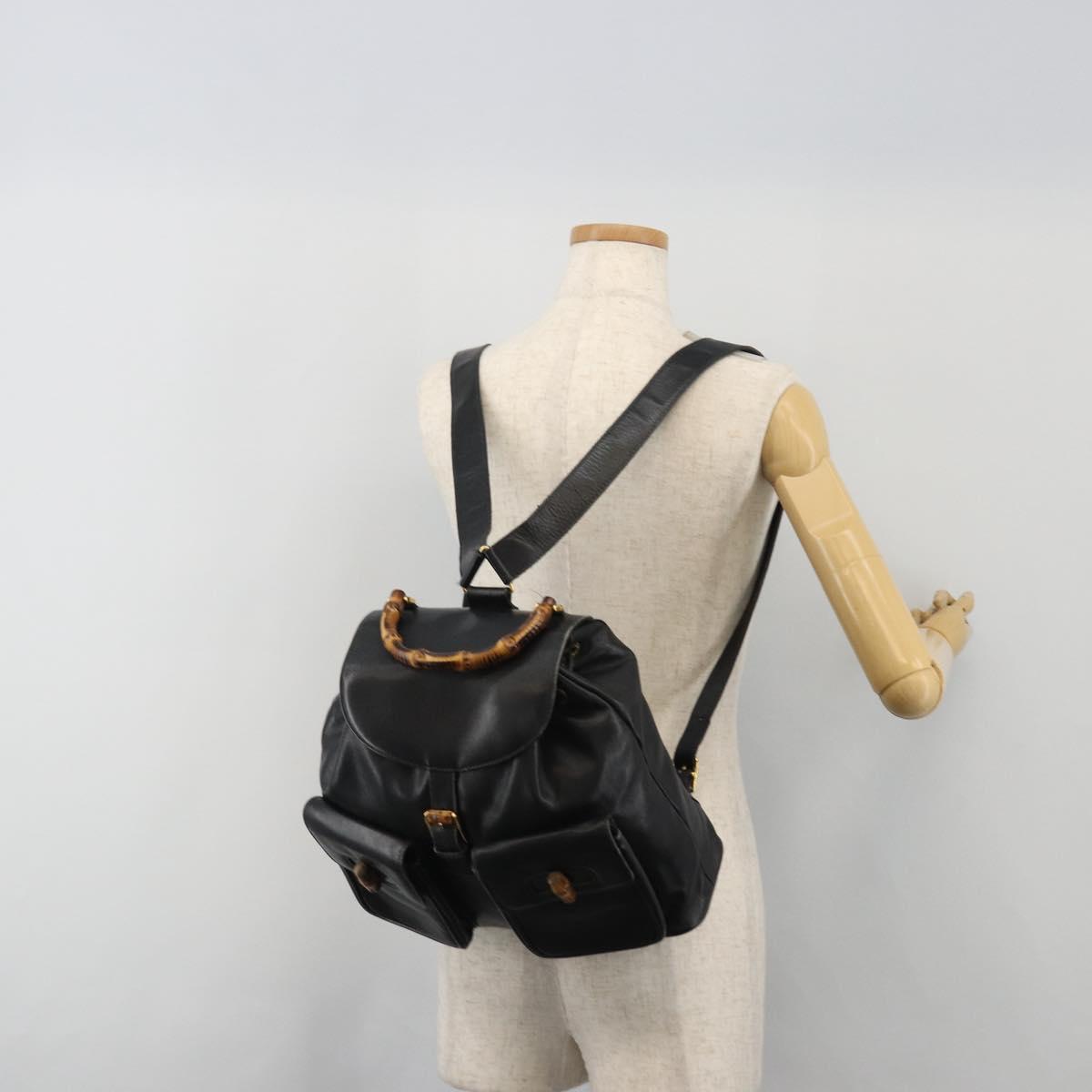 GUCCI Bamboo Backpack Leather Black Gold 003 1998 0016 Auth 189830