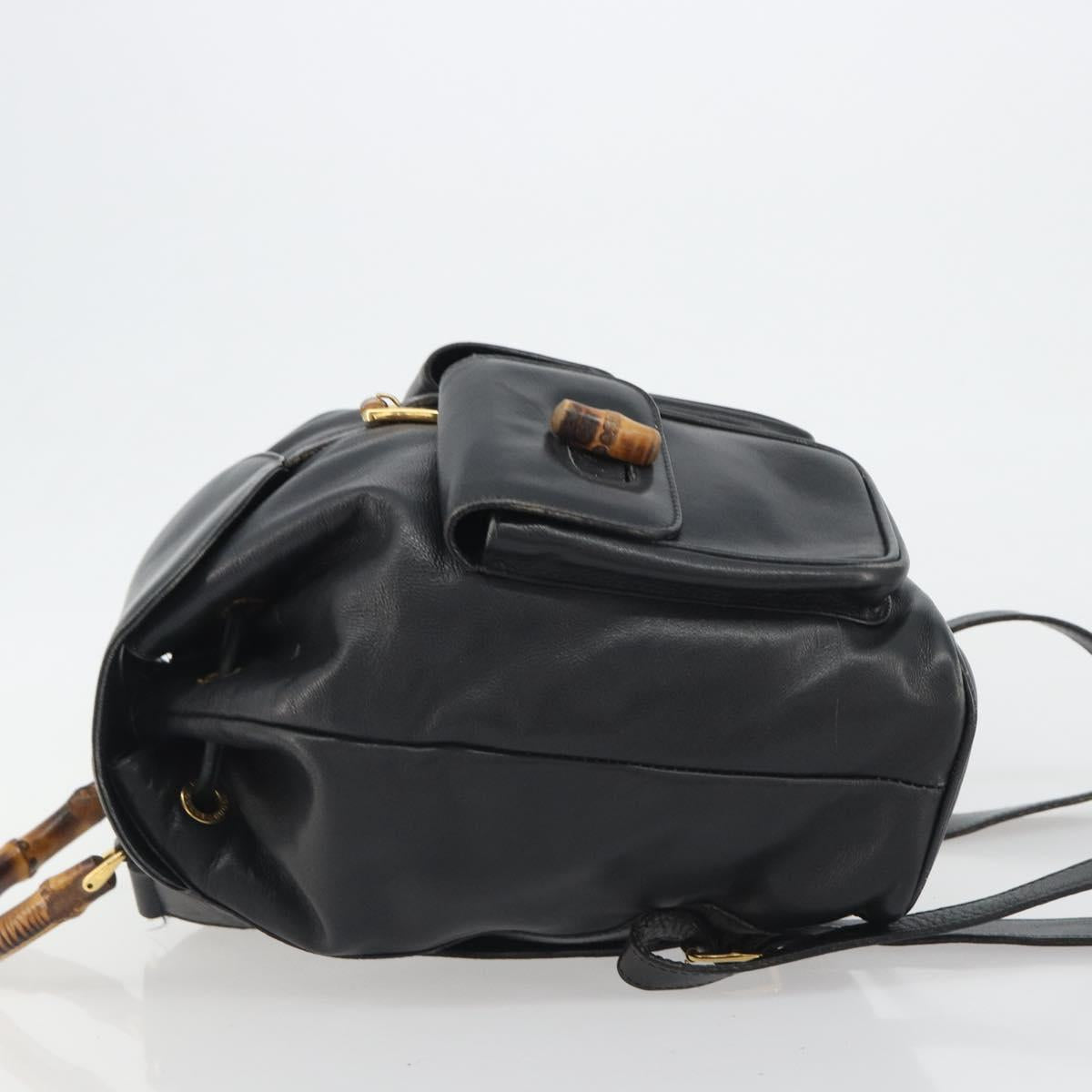 GUCCI Bamboo Backpack Leather Black Gold 003 1998 0016 Auth 189830
