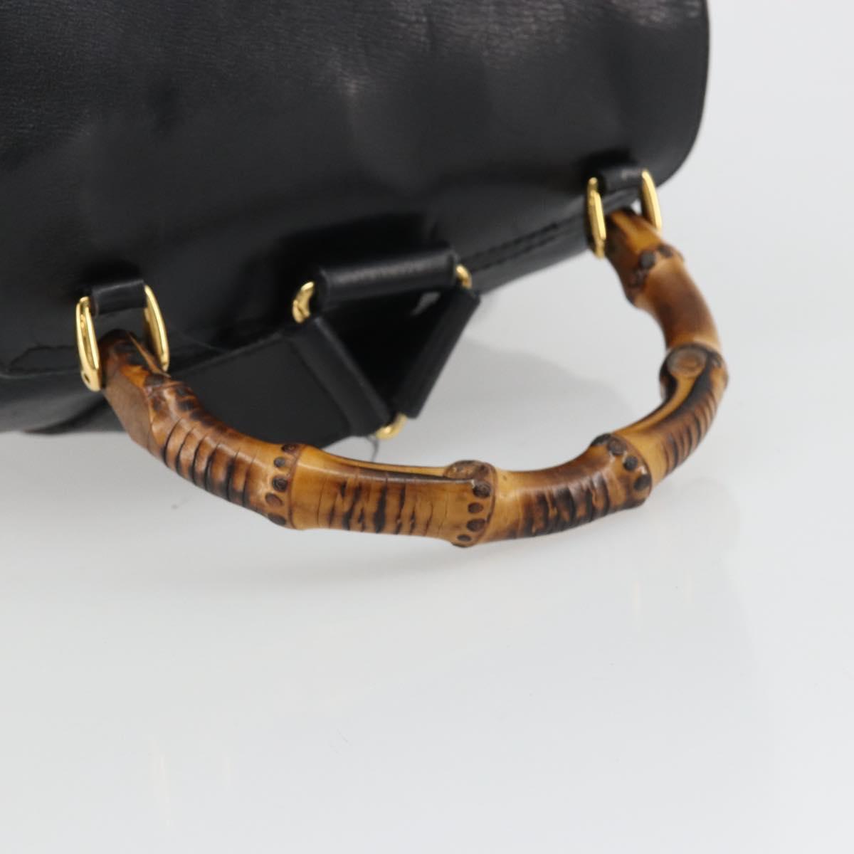 GUCCI Bamboo Backpack Leather Black Gold 003 1998 0016 Auth 189830