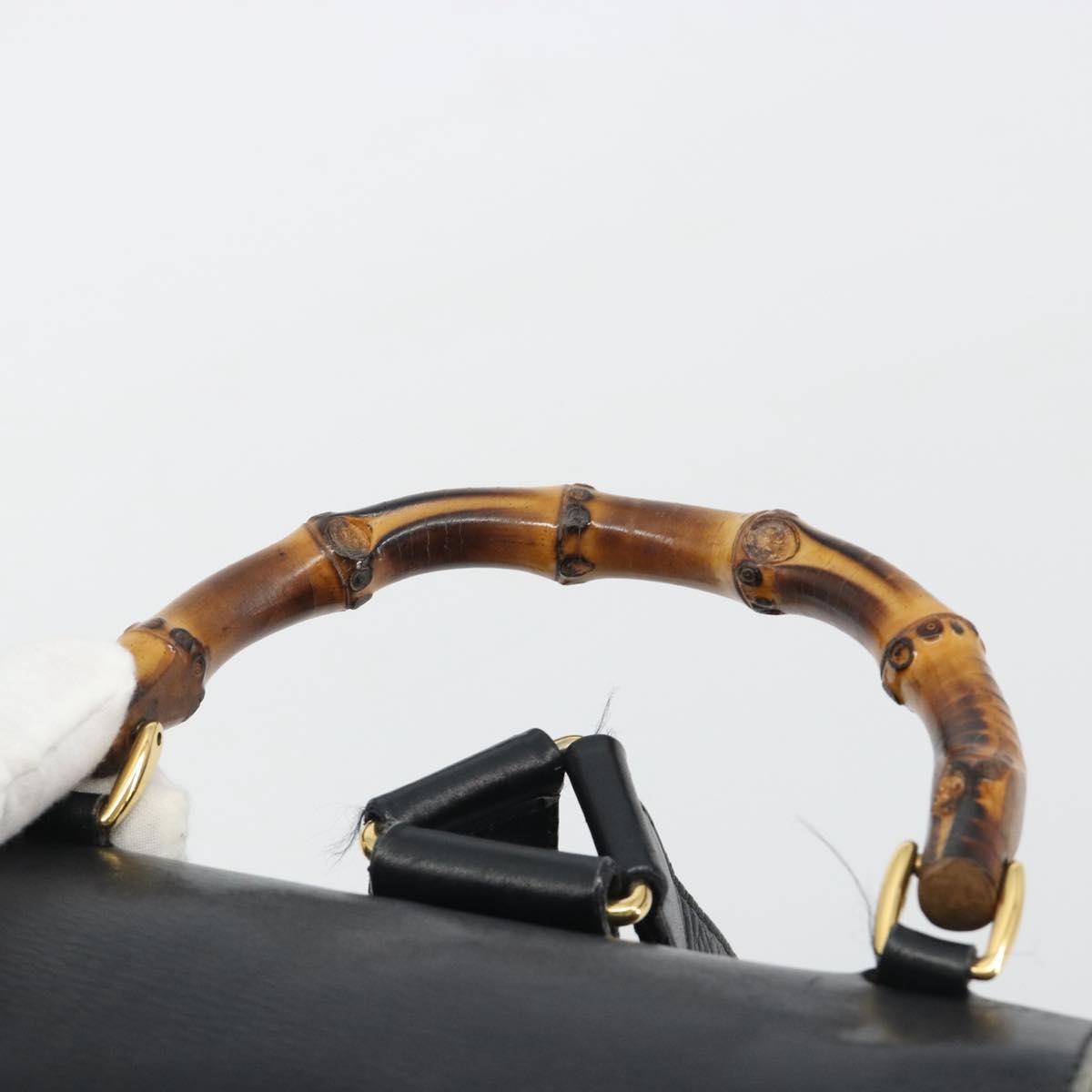 GUCCI Bamboo Backpack Leather Black Gold 003 1998 0016 Auth 189830