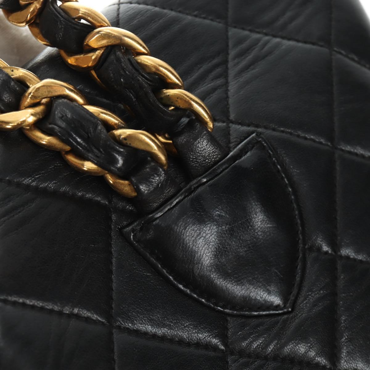 CHANEL Matelasse Chain Backpack Lamb Skin Gold Black CC Auth 189831SV