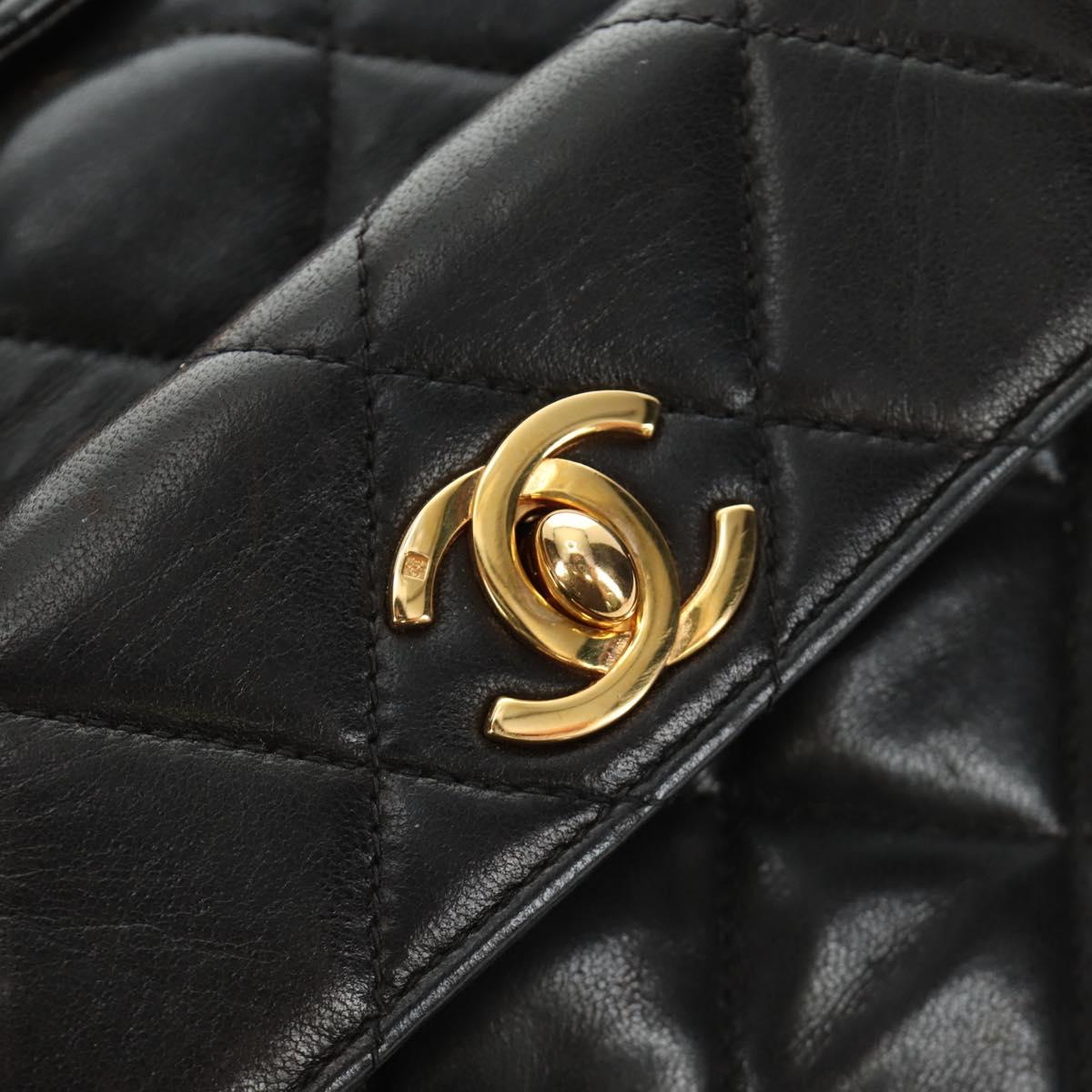 CHANEL Matelasse Chain Backpack Lamb Skin Gold Black CC Auth 189831SV