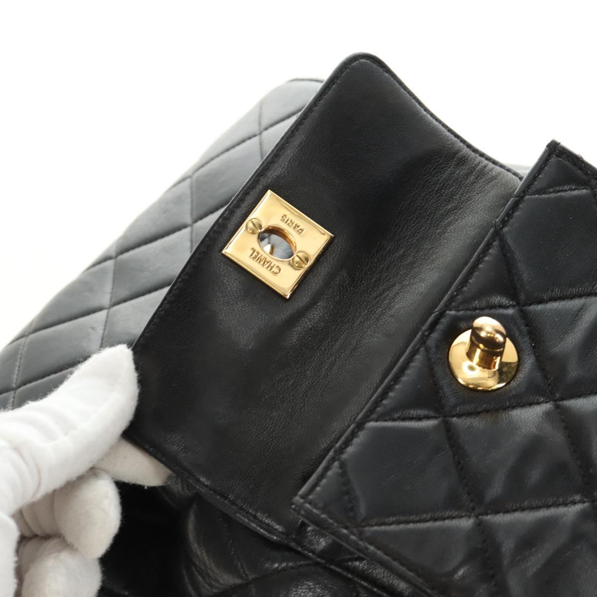CHANEL Matelasse Chain Backpack Lamb Skin Gold Black CC Auth 189831SV