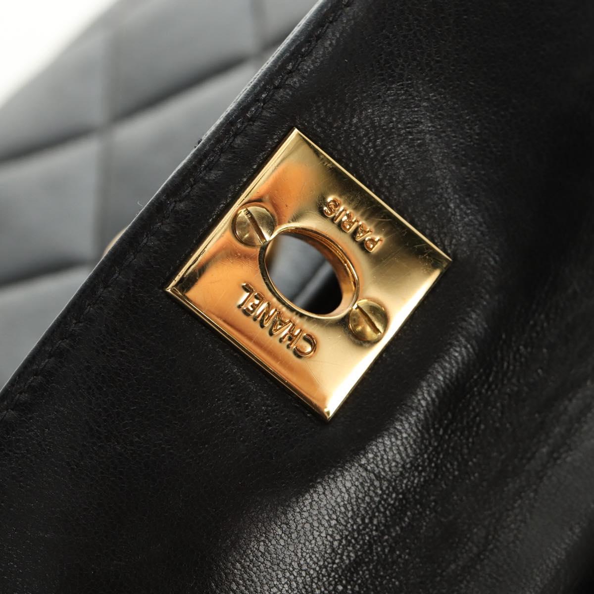 CHANEL Matelasse Chain Backpack Lamb Skin Gold Black CC Auth 189831SV
