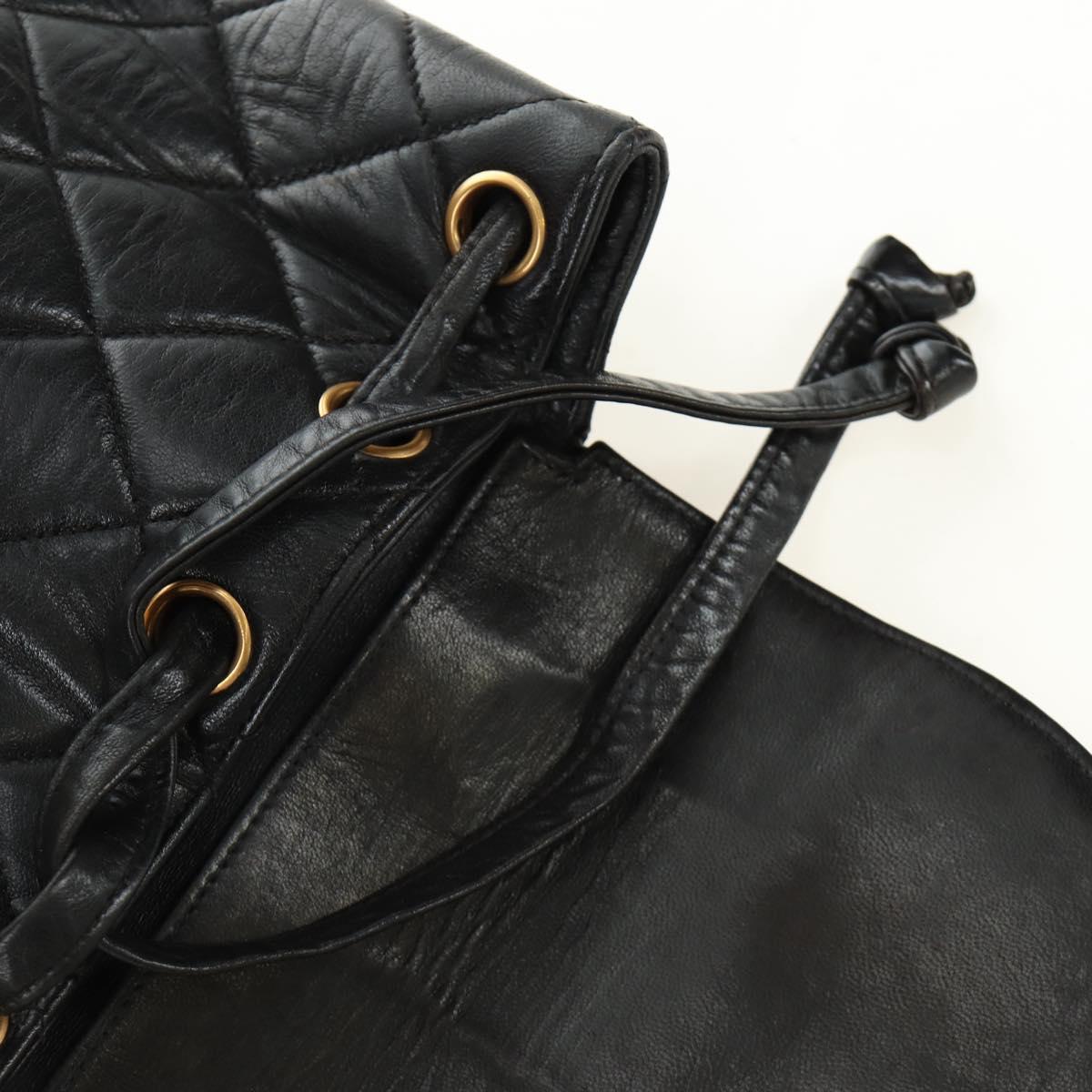 CHANEL Matelasse Chain Backpack Lamb Skin Gold Black CC Auth 189831SV
