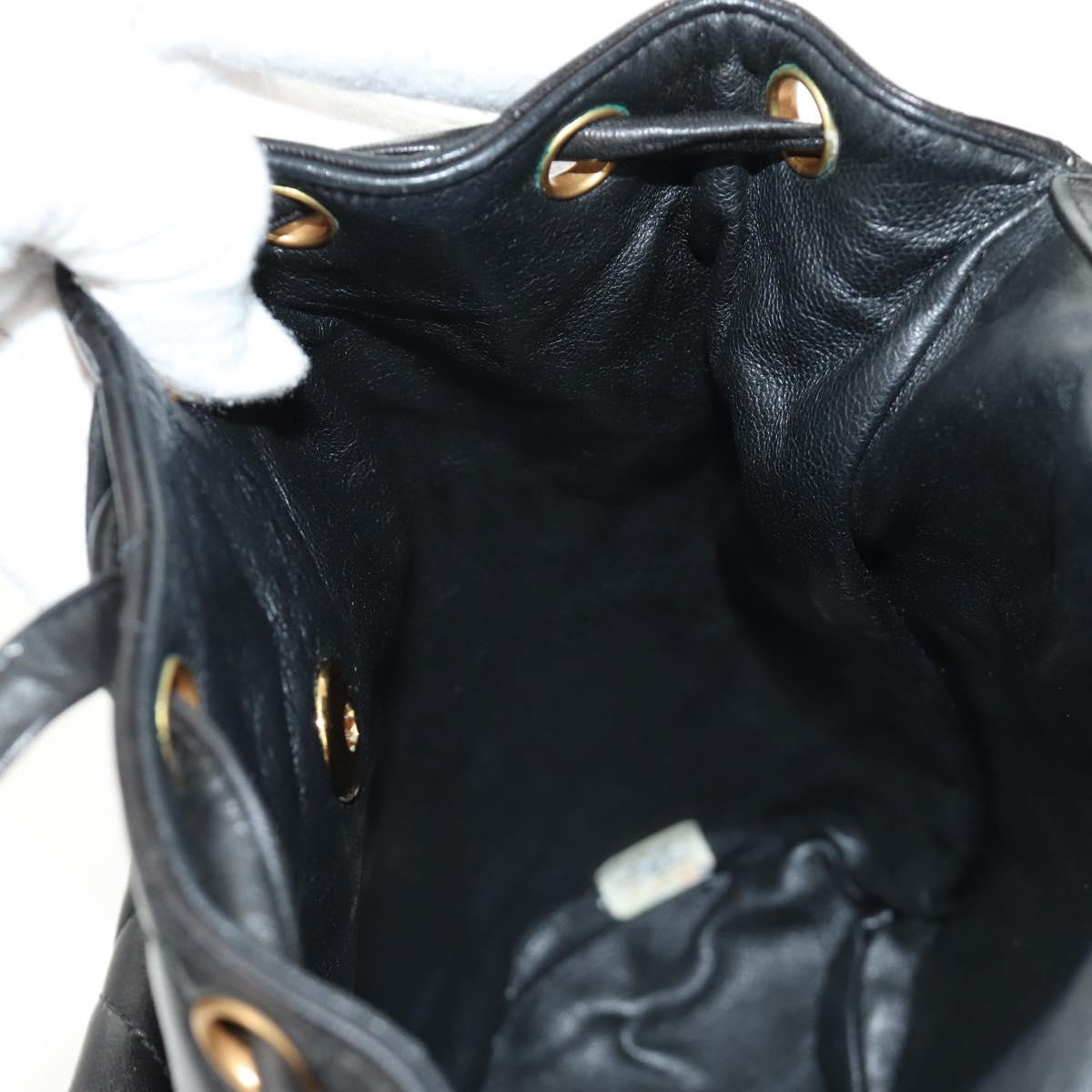 CHANEL Matelasse Chain Backpack Lamb Skin Gold Black CC Auth 189831SV
