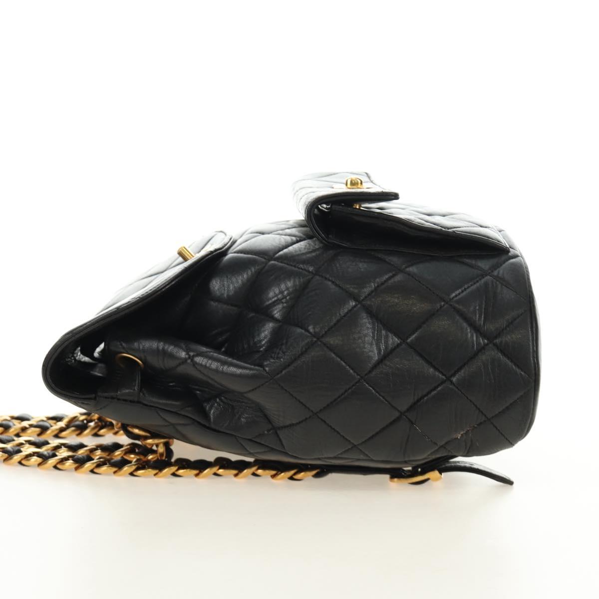CHANEL Matelasse Chain Backpack Lamb Skin Gold Black CC Auth 189831SV