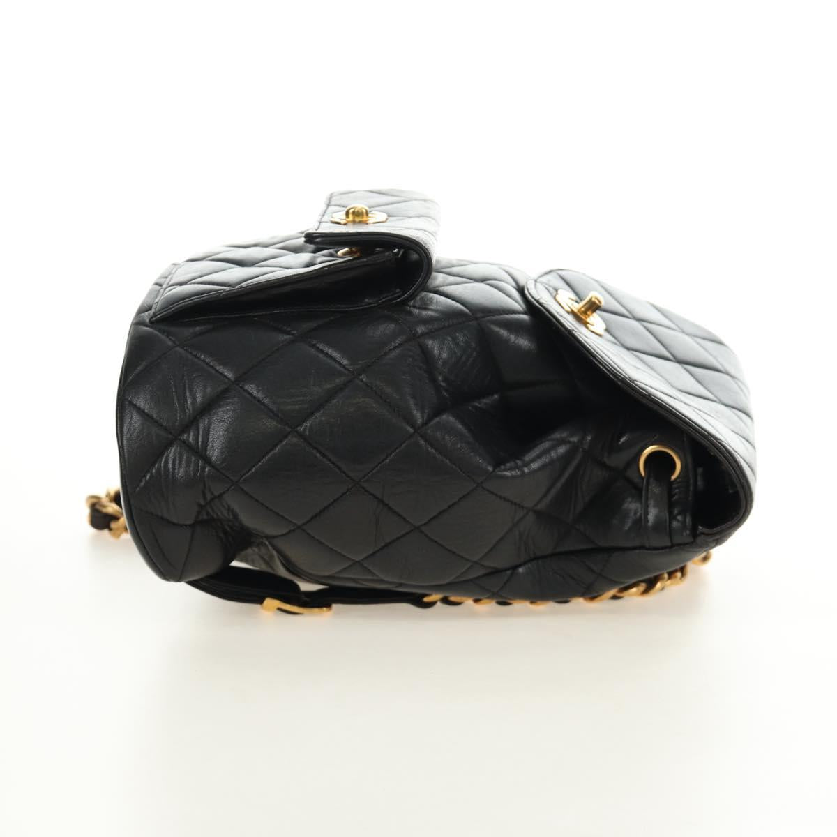 CHANEL Matelasse Chain Backpack Lamb Skin Gold Black CC Auth 189831SV
