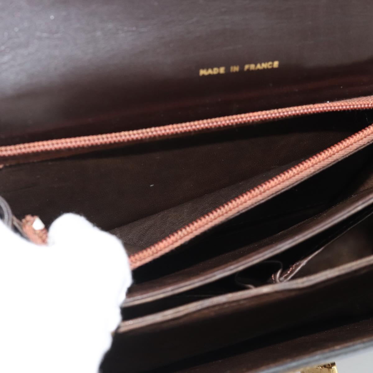 CELINE Horse Carriage Shoulder Bag Leather Dark Brown Gold Auth 189835A