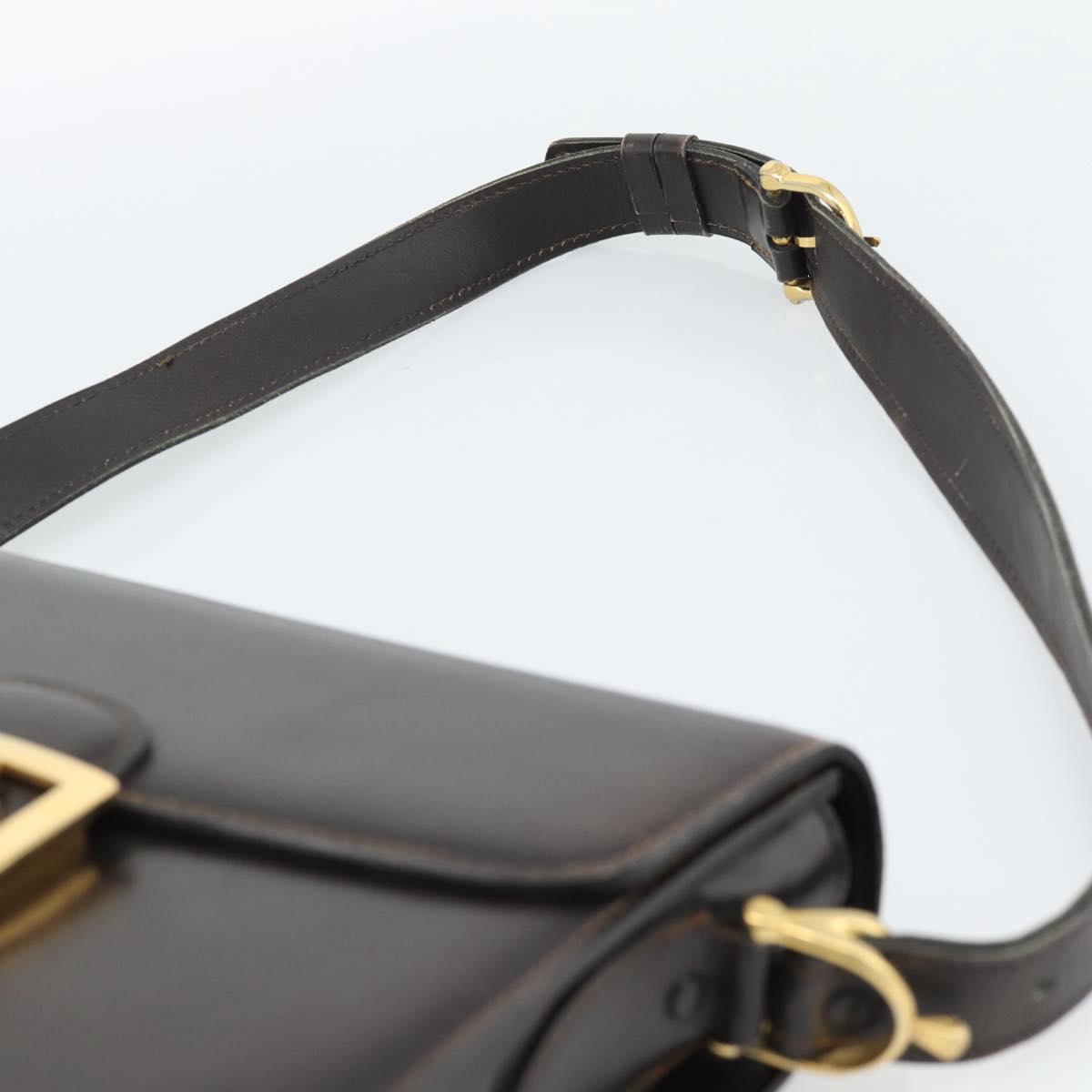 CELINE Horse Carriage Shoulder Bag Leather Dark Brown Gold Auth 189835A