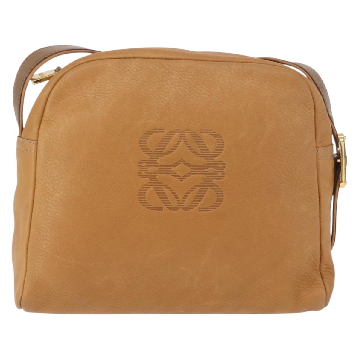 LOEWE Shoulder Bag Leather Beige Gold Auth 189838A