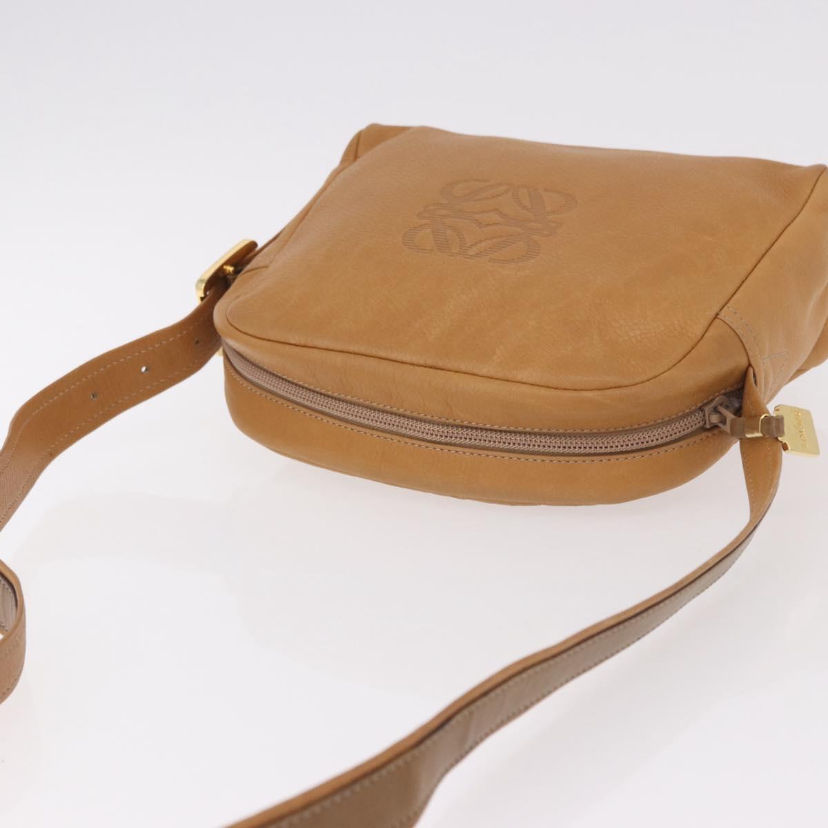 LOEWE Shoulder Bag Leather Beige Gold Auth 189838A