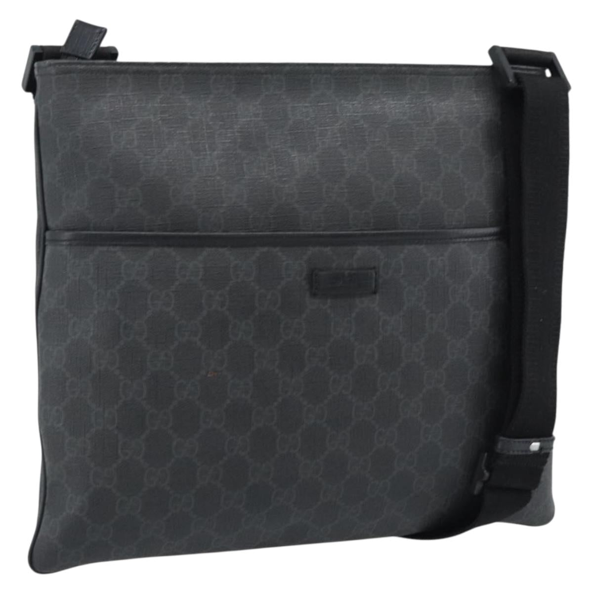 GUCCI GG Supreme Shoulder Bag PVC Black Silver 162904 Auth 189839