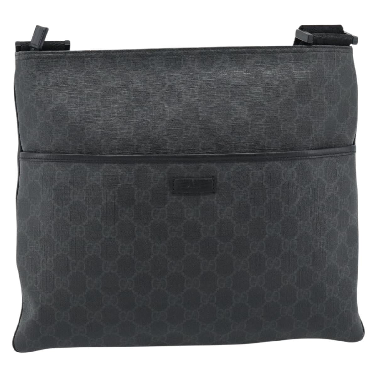 GUCCI GG Supreme Shoulder Bag PVC Black Silver 162904 Auth 189839