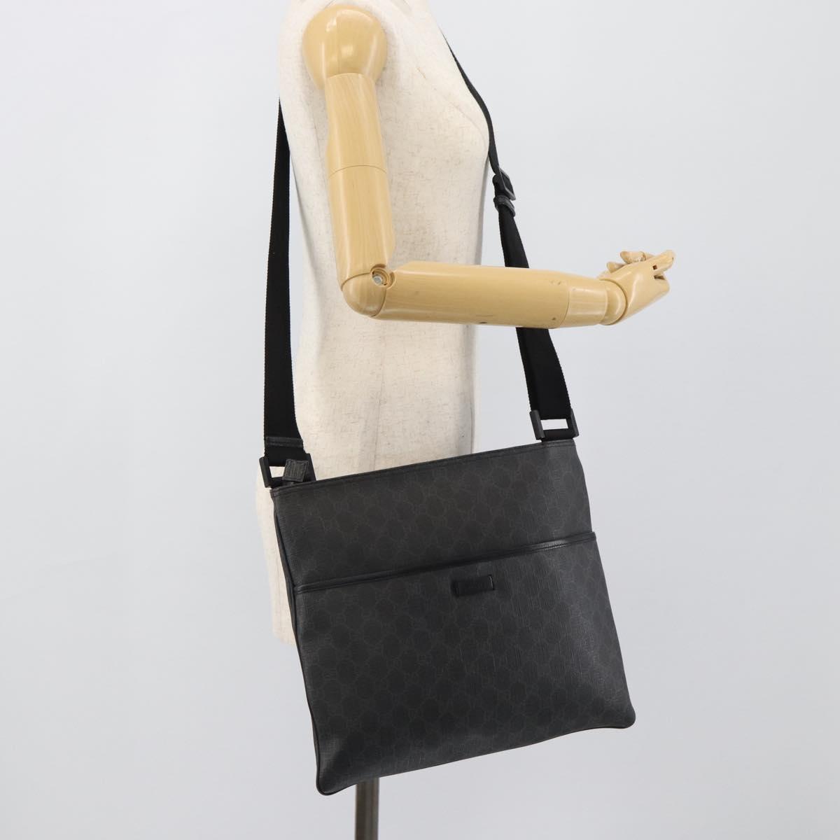 GUCCI GG Supreme Shoulder Bag PVC Black Silver 162904 Auth 189839
