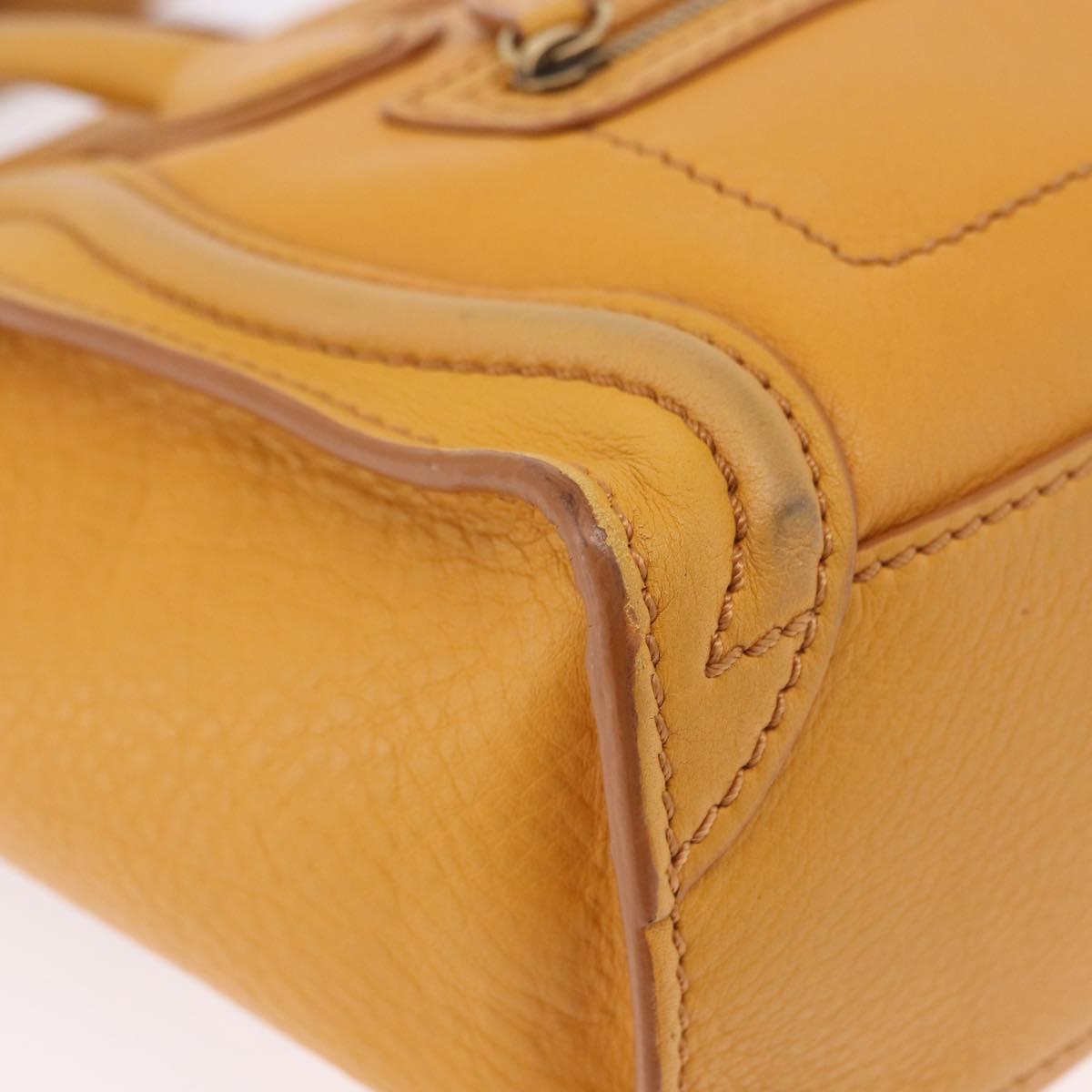 CELINE Luggage Nano Shopper Hand Bag Leather 2way Yellow Gold Auth 189842A