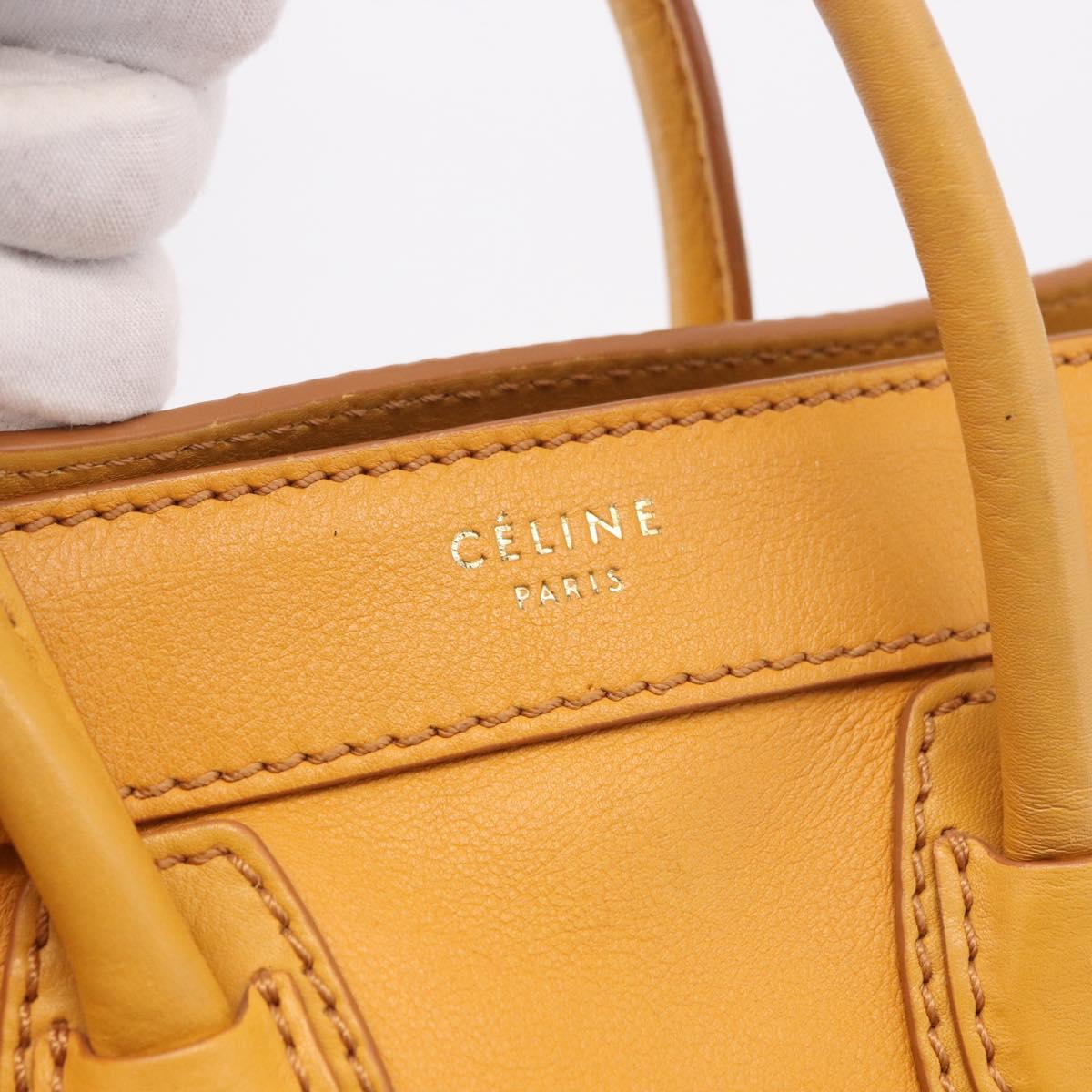CELINE Luggage Nano Shopper Hand Bag Leather 2way Yellow Gold Auth 189842A
