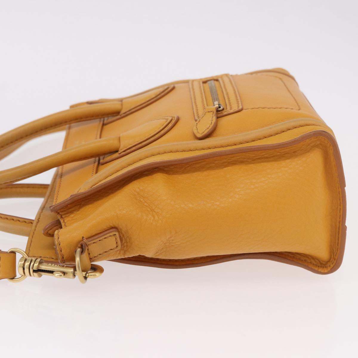 CELINE Luggage Nano Shopper Hand Bag Leather 2way Yellow Gold Auth 189842A