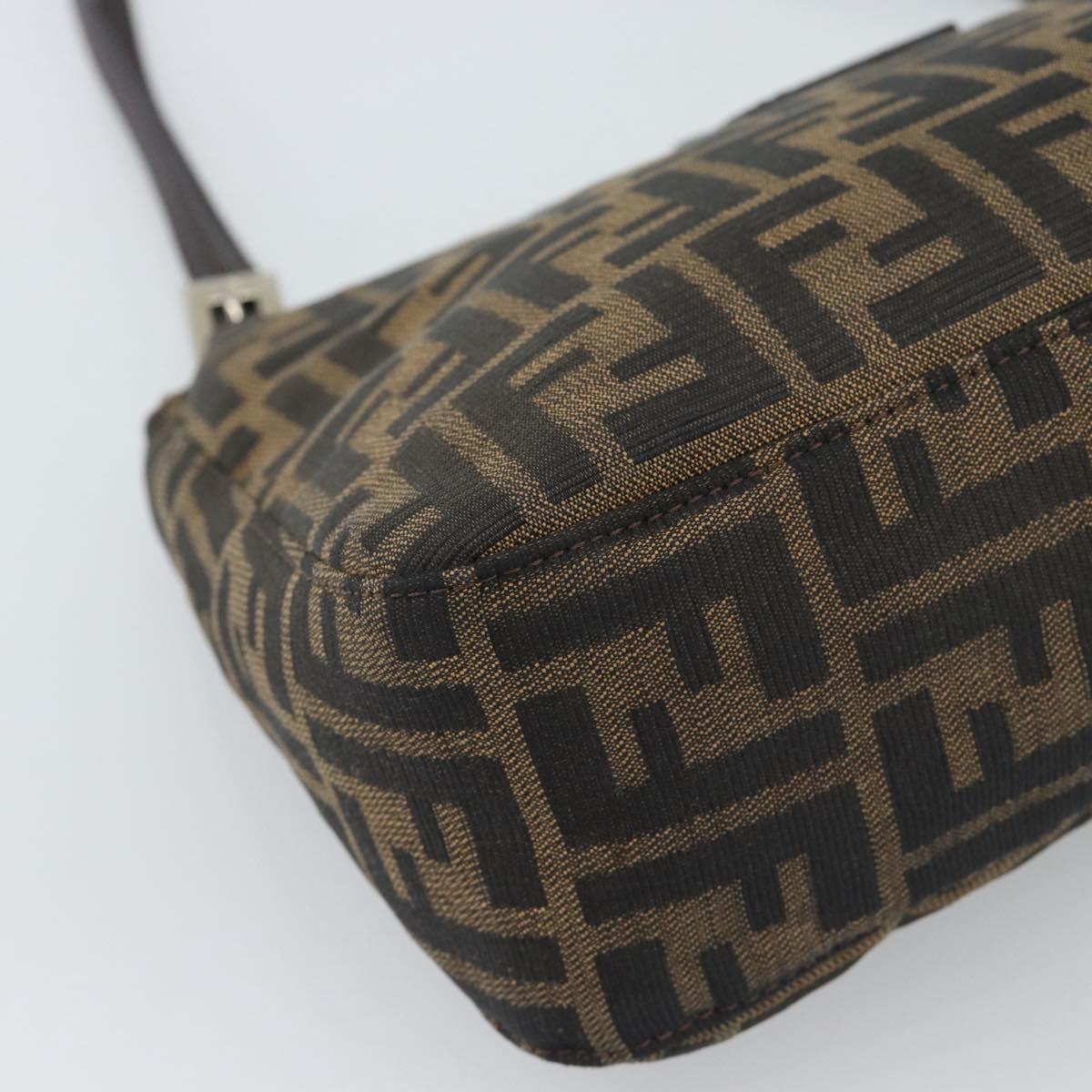 FENDI Zucca Canvas Mamma Baguette Tote Bag Black Brown Auth 189846A