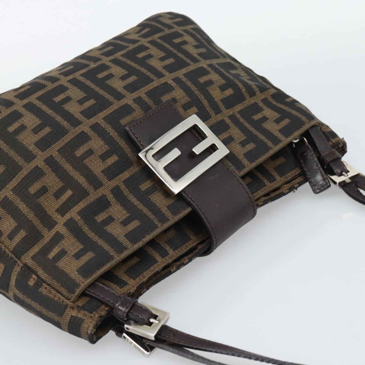 FENDI Zucca Canvas Mamma Baguette Tote Bag Black Brown Auth 189846A