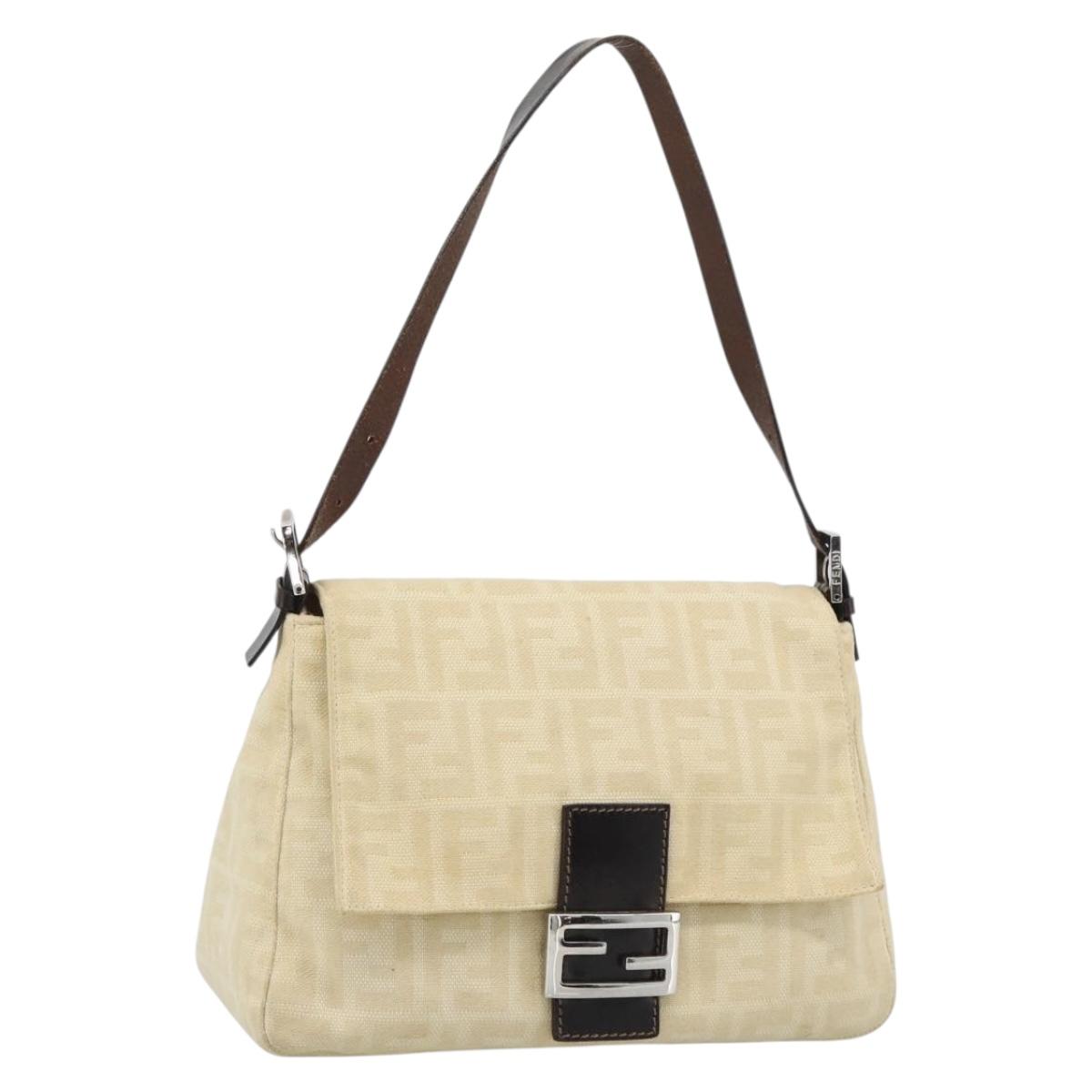 FENDI Zucca Canvas Mamma Baguette Tote Bag Beige Silver Auth 189847A