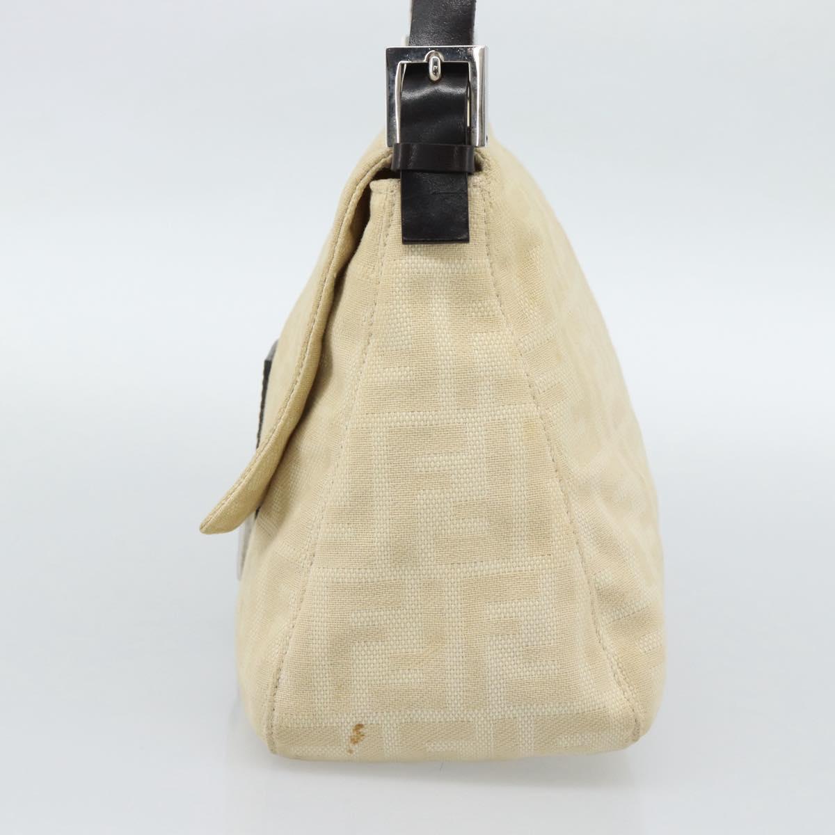 FENDI Zucca Canvas Mamma Baguette Tote Bag Beige Silver Auth 189847A