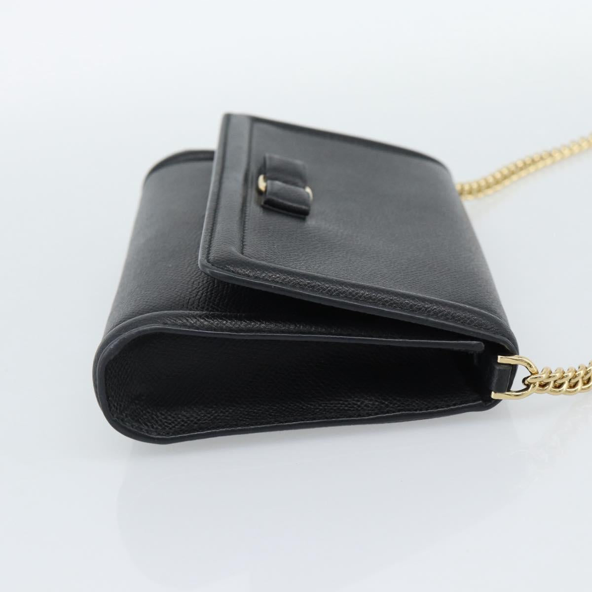 Salvatore Ferragamo Vala Chain Shoulder Bag Leather Black Gold Auth 189851A