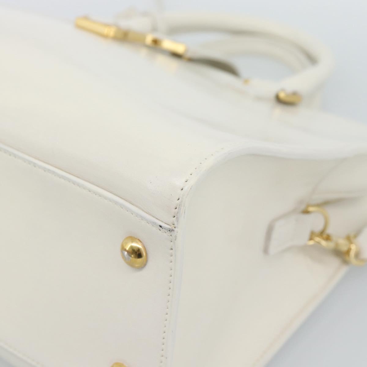 SAINT LAURENT Baby Kabas Hand Bag Leather 2way White Gold Auth 189853