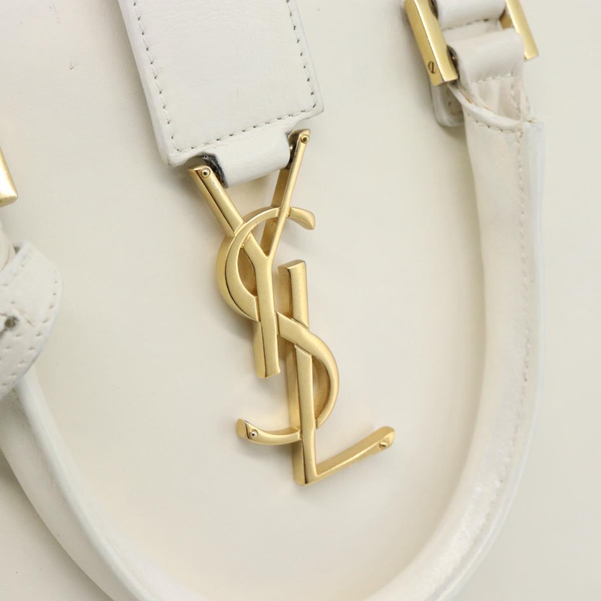 SAINT LAURENT Baby Kabas Hand Bag Leather 2way White Gold Auth 189853