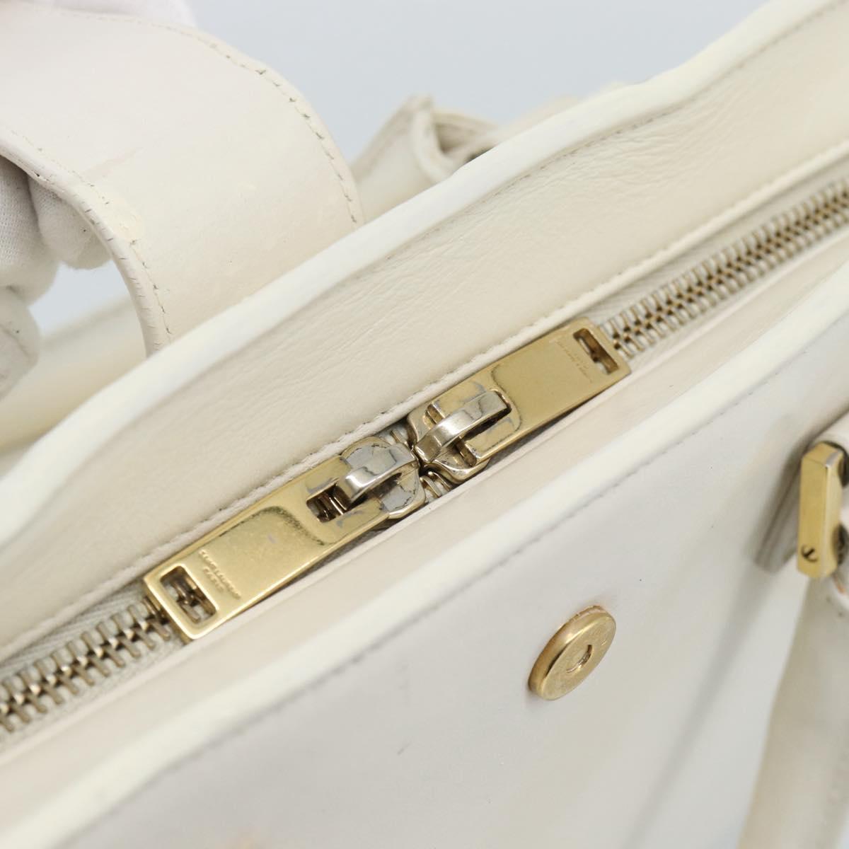 SAINT LAURENT Baby Kabas Hand Bag Leather 2way White Gold Auth 189853