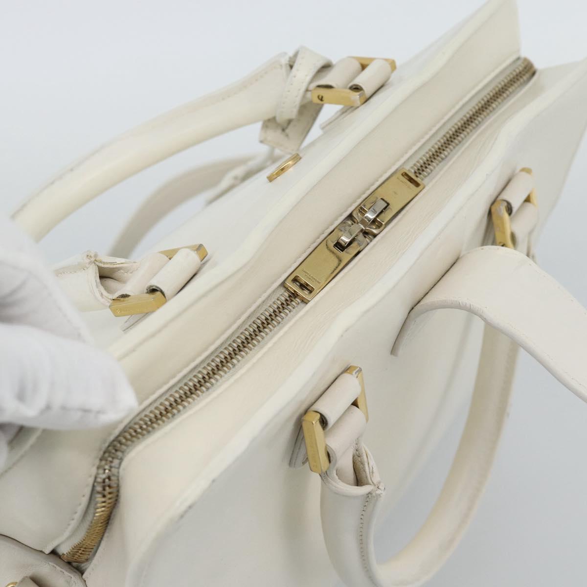 SAINT LAURENT Baby Kabas Hand Bag Leather 2way White Gold Auth 189853