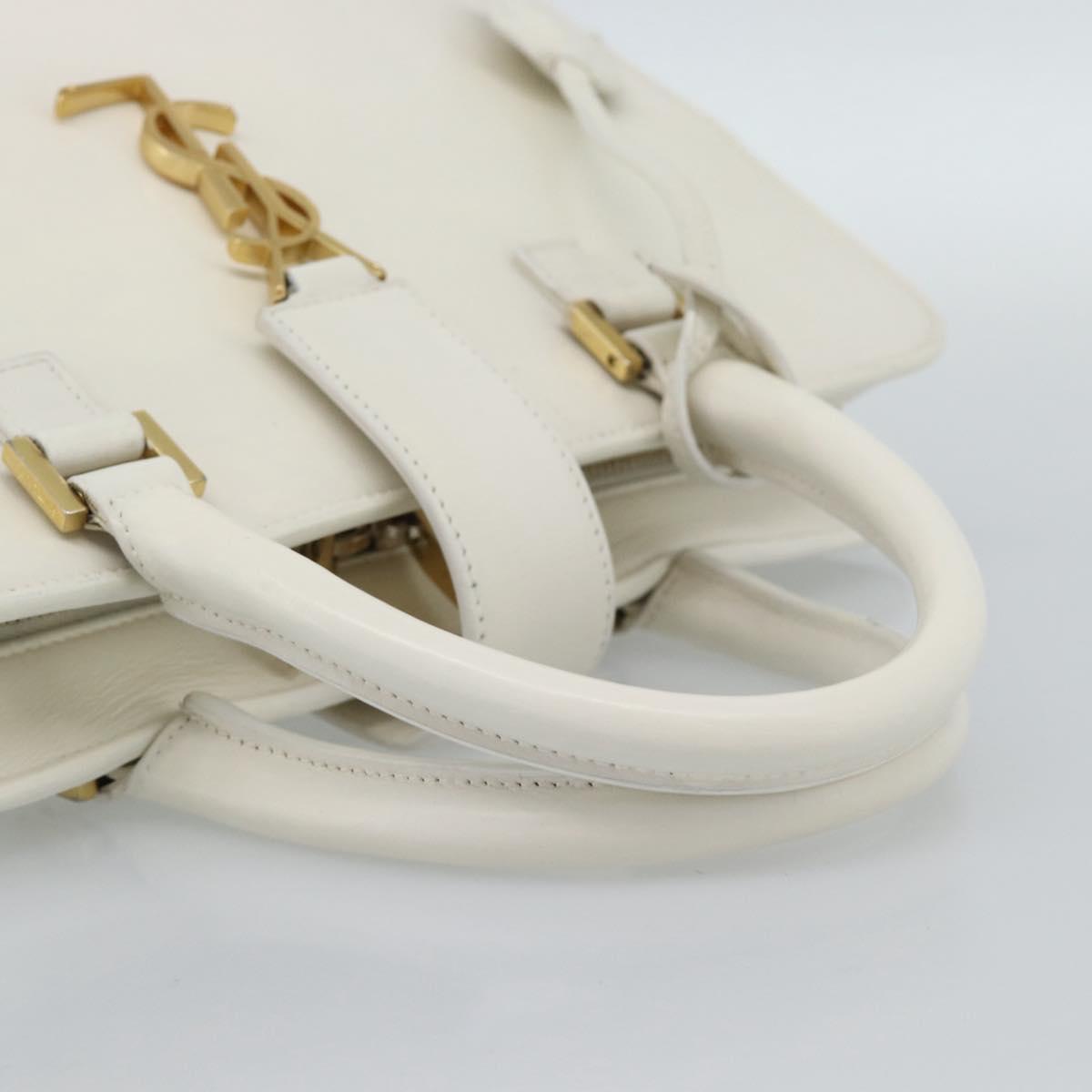 SAINT LAURENT Baby Kabas Hand Bag Leather 2way White Gold Auth 189853