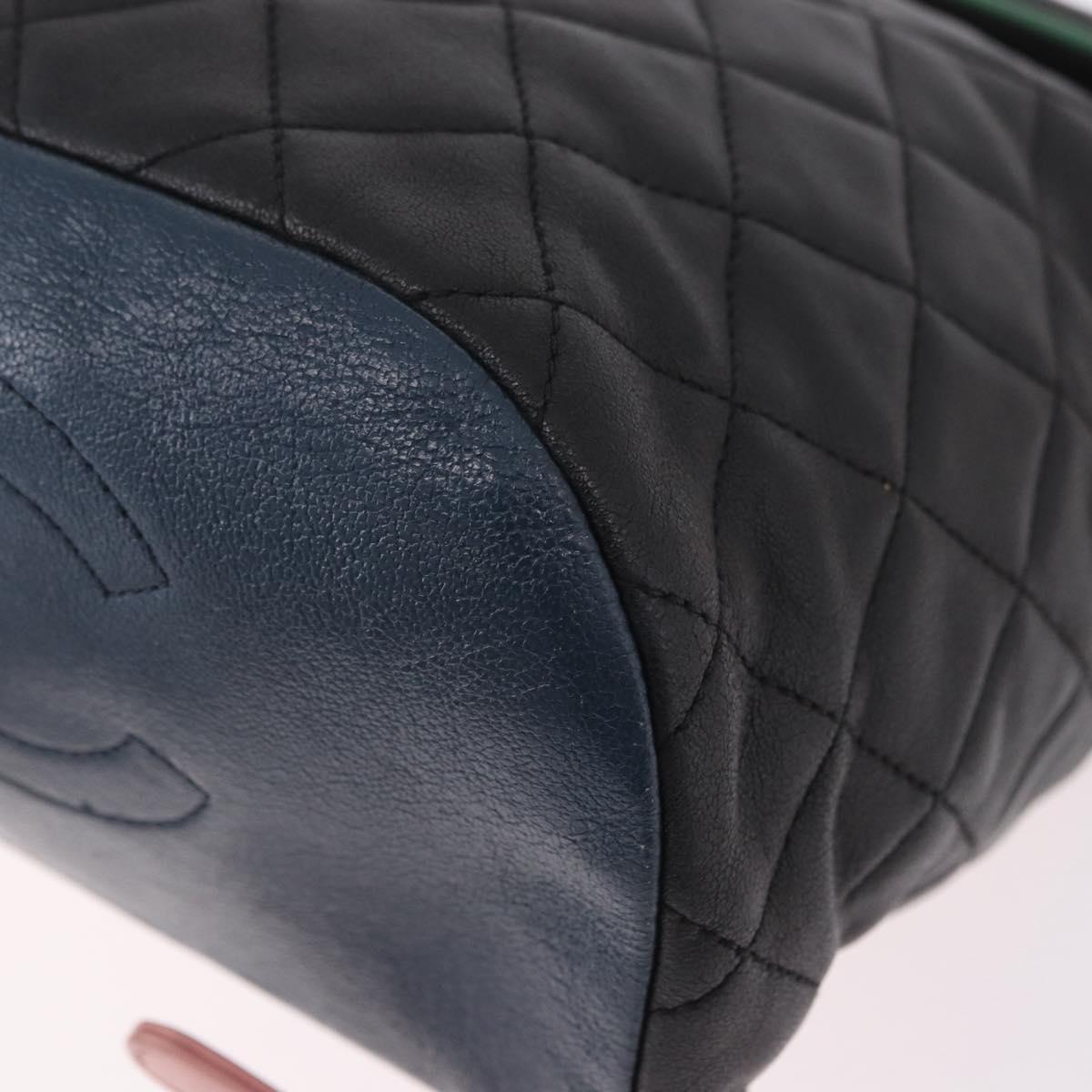 CHANEL Matelasse Backpack Lamb Skin Black Silver CC Auth 189859M