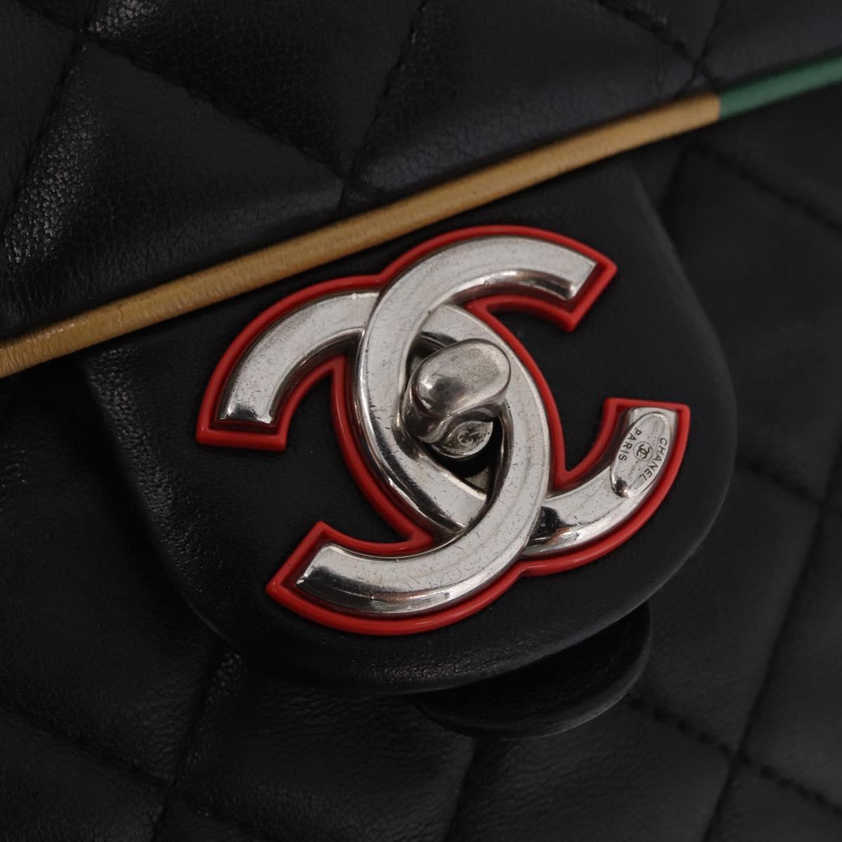 CHANEL Matelasse Backpack Lamb Skin Black Silver CC Auth 189859M