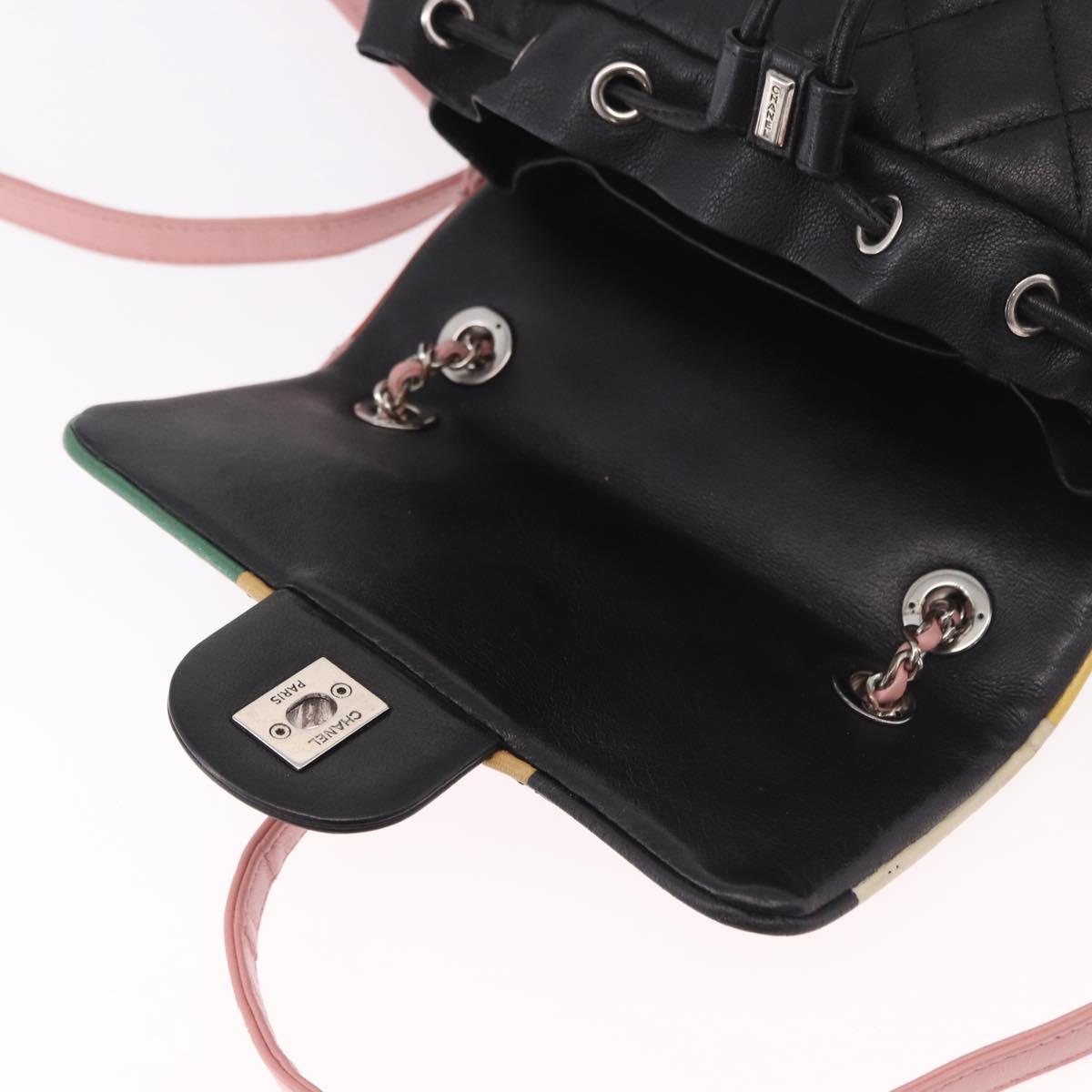 CHANEL Matelasse Backpack Lamb Skin Black Silver CC Auth 189859M