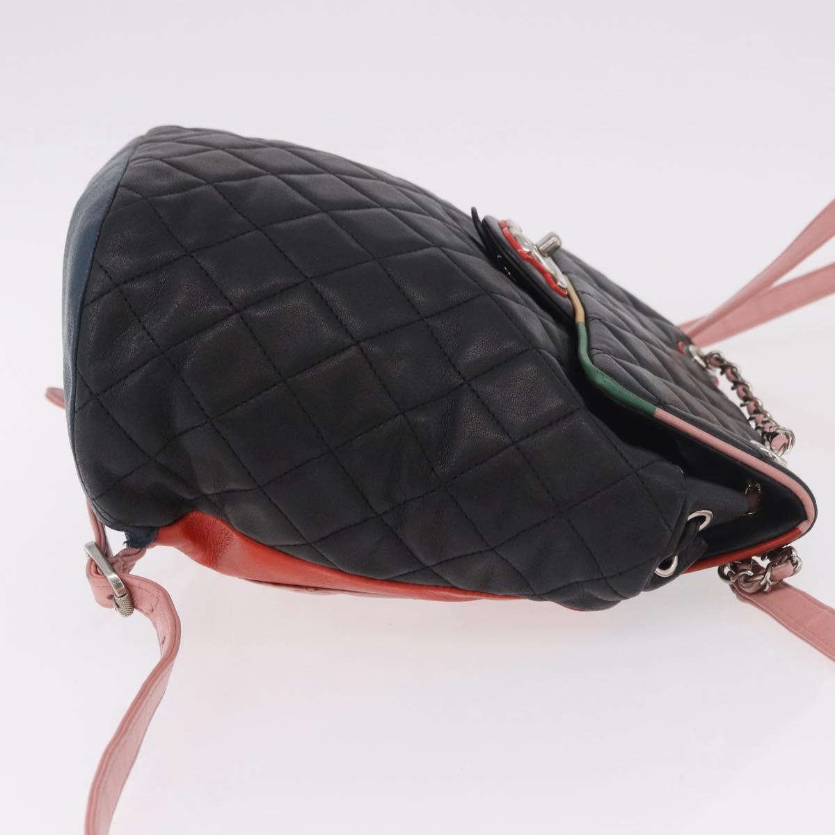 CHANEL Matelasse Backpack Lamb Skin Black Silver CC Auth 189859M