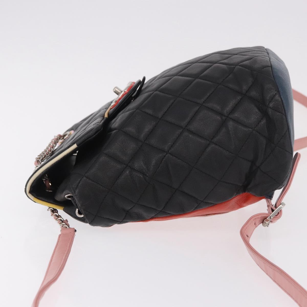 CHANEL Matelasse Backpack Lamb Skin Black Silver CC Auth 189859M