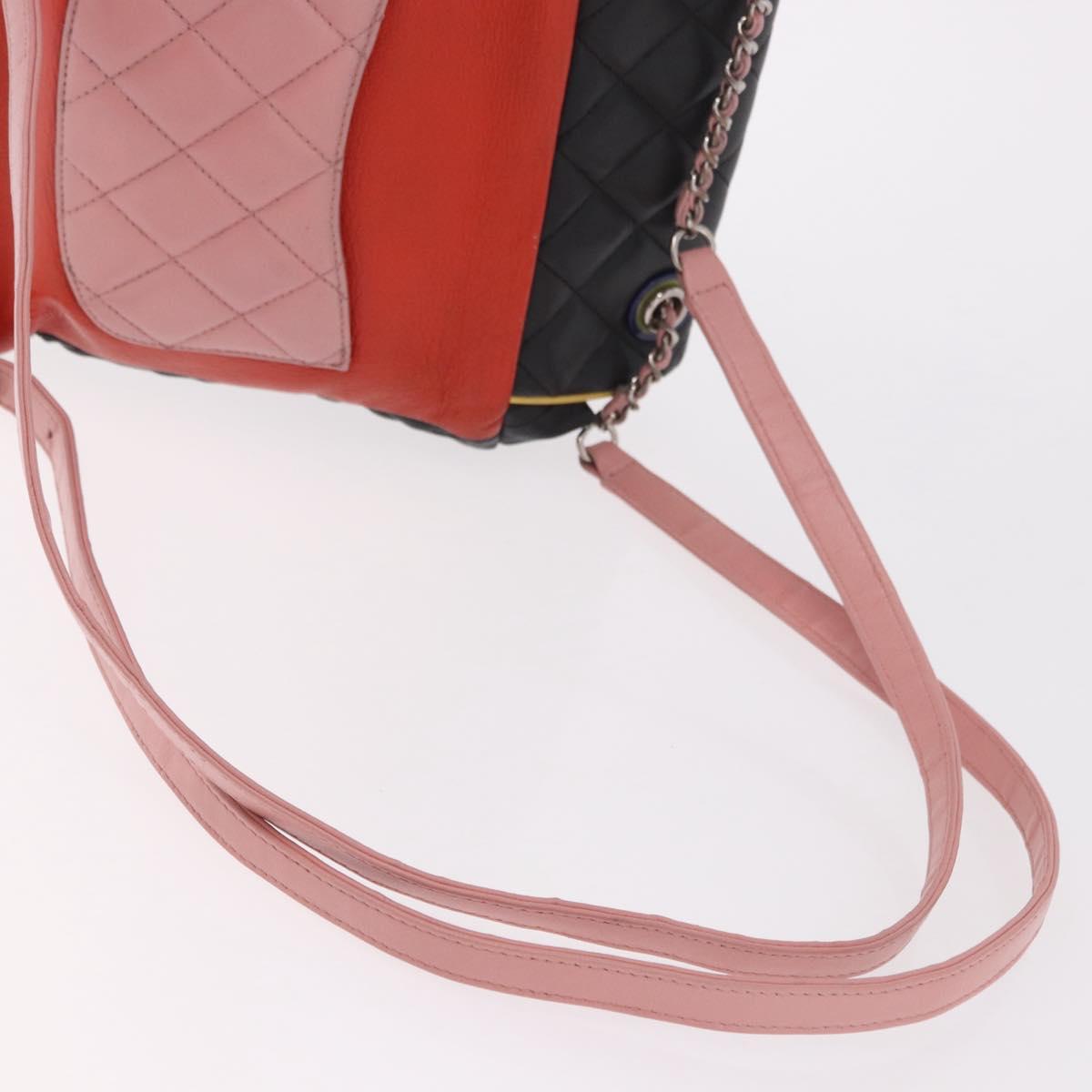CHANEL Matelasse Backpack Lamb Skin Black Silver CC Auth 189859M